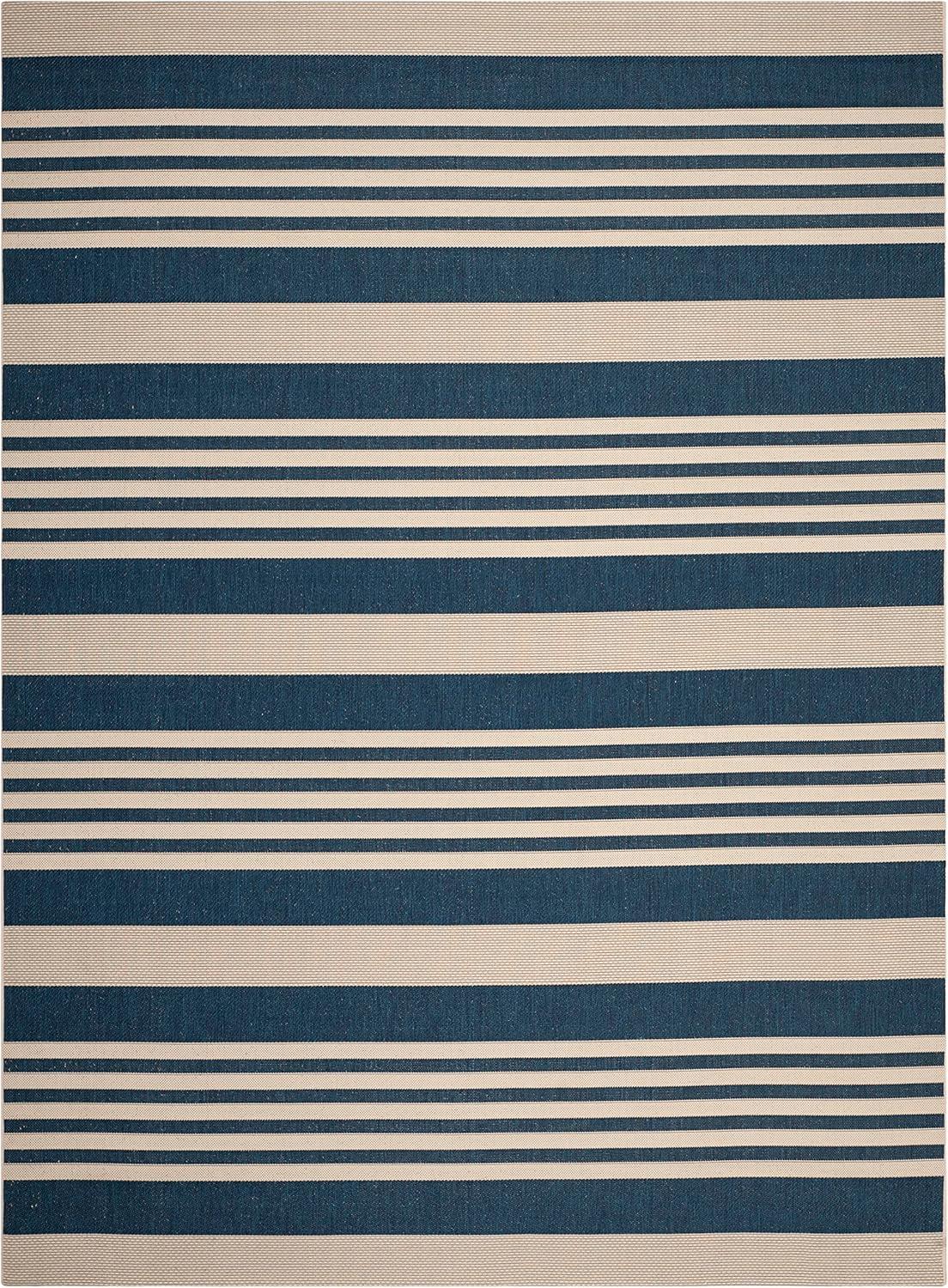 image:imageSAFAVIEH Courtyard Collection 8 x 11 BeigeSweet Pea CY6062 Stripe Indoor Outdoor Waterproof EasyCleaning Patio Backyard Mudroom AreaRugNavyBeige
