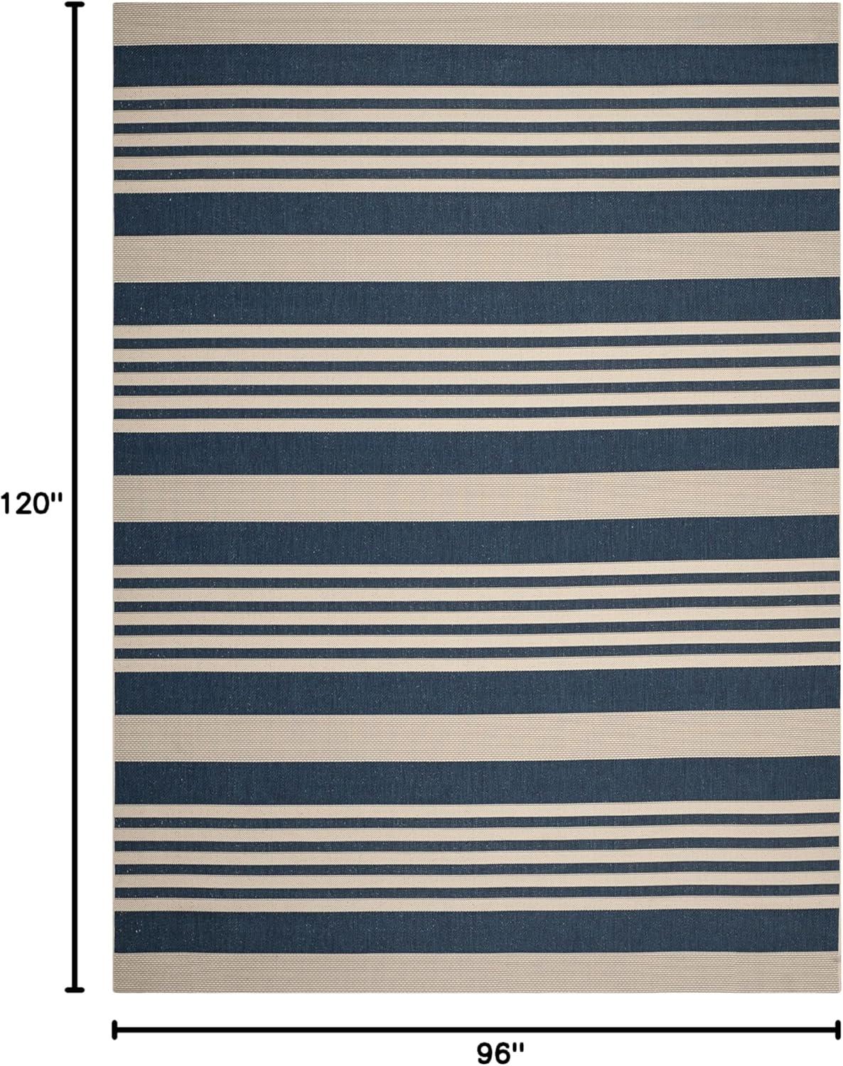 image:imageSAFAVIEH Courtyard Collection 8 x 11 BeigeSweet Pea CY6062 Stripe Indoor Outdoor Waterproof EasyCleaning Patio Backyard Mudroom AreaRugNavyBeige
