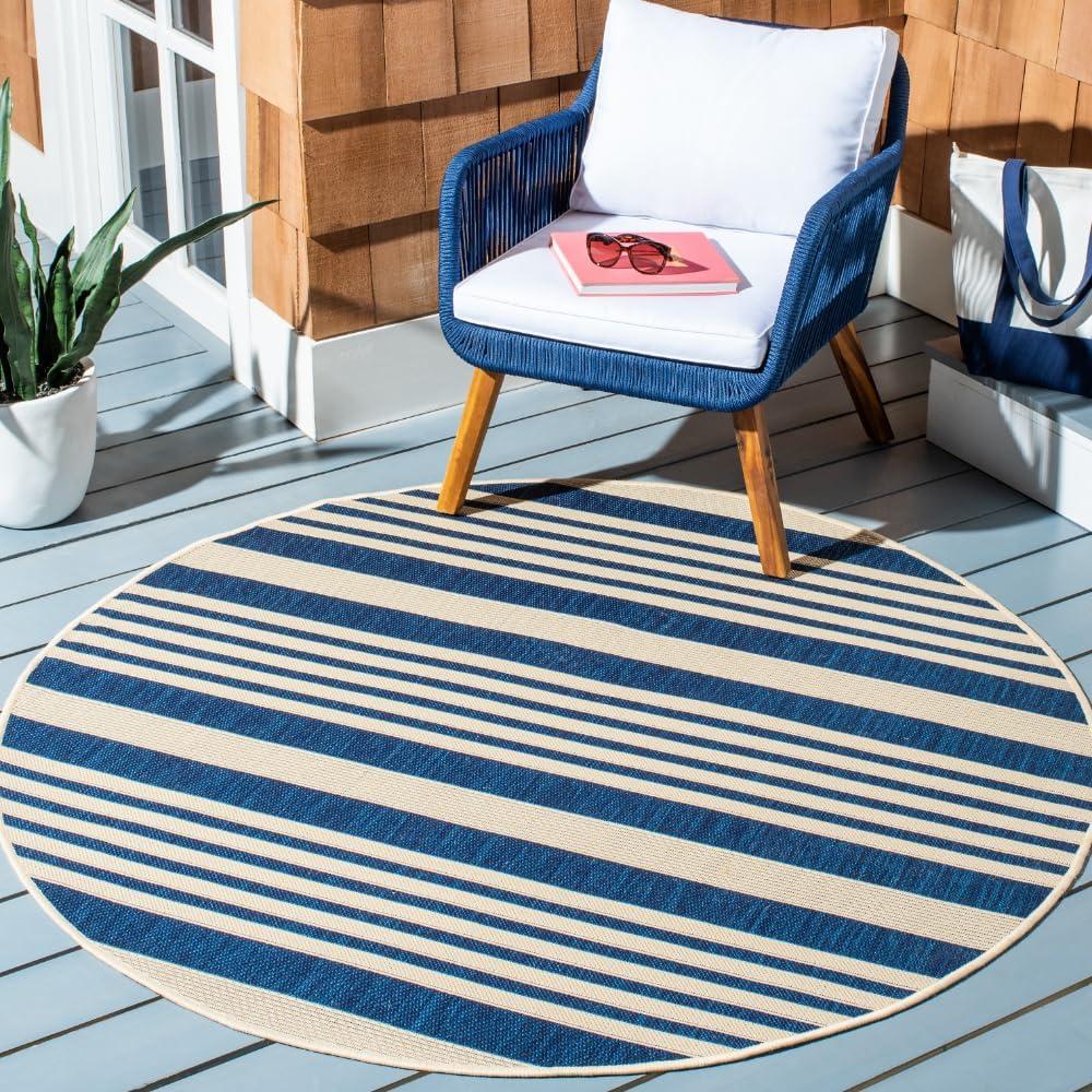 image:imageSAFAVIEH Courtyard Collection 8 x 11 BeigeSweet Pea CY6062 Stripe Indoor Outdoor Waterproof EasyCleaning Patio Backyard Mudroom AreaRugNavyBeige