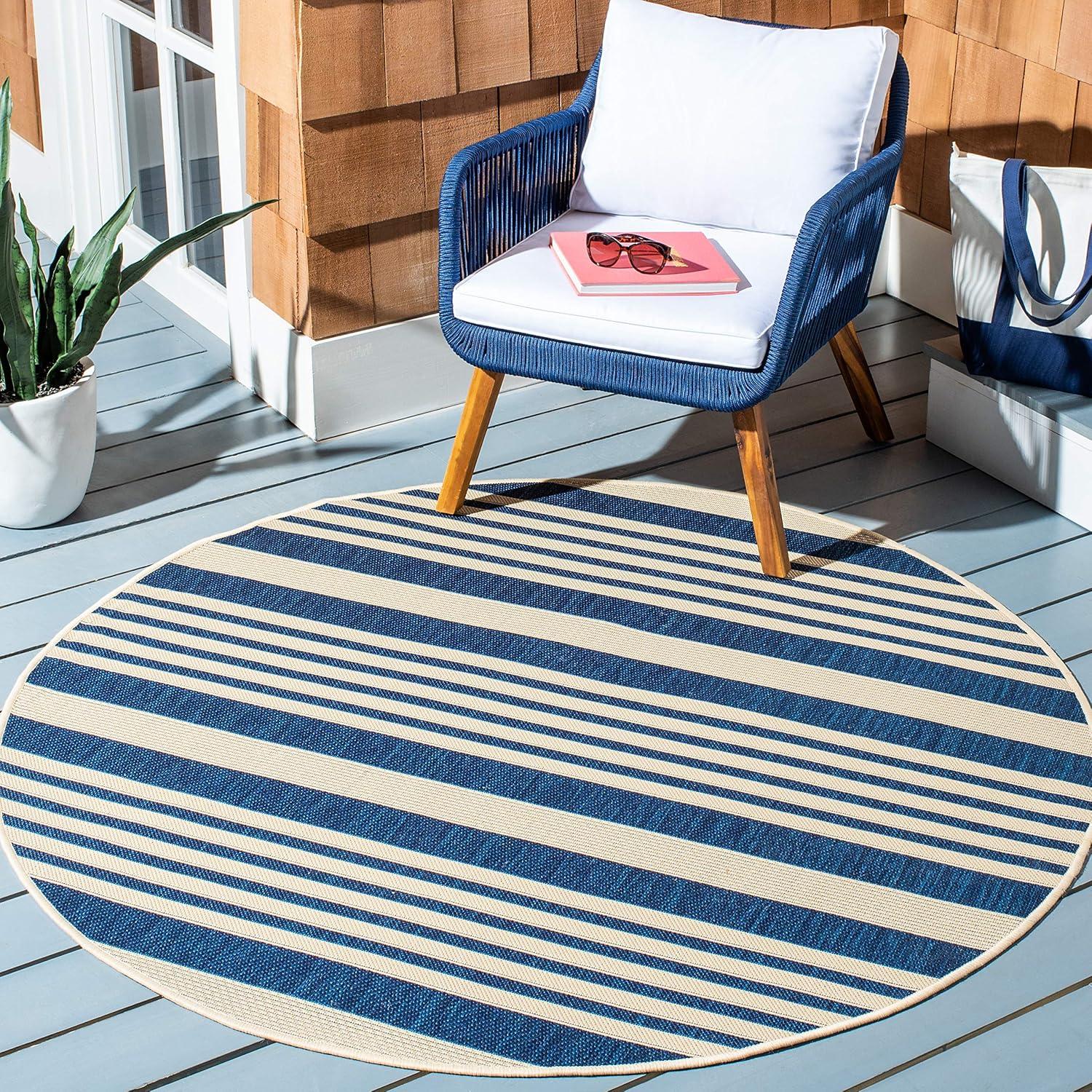 image:imageSAFAVIEH Courtyard Collection 8 x 11 BeigeSweet Pea CY6062 Stripe Indoor Outdoor Waterproof EasyCleaning Patio Backyard Mudroom AreaRugNavyBeige