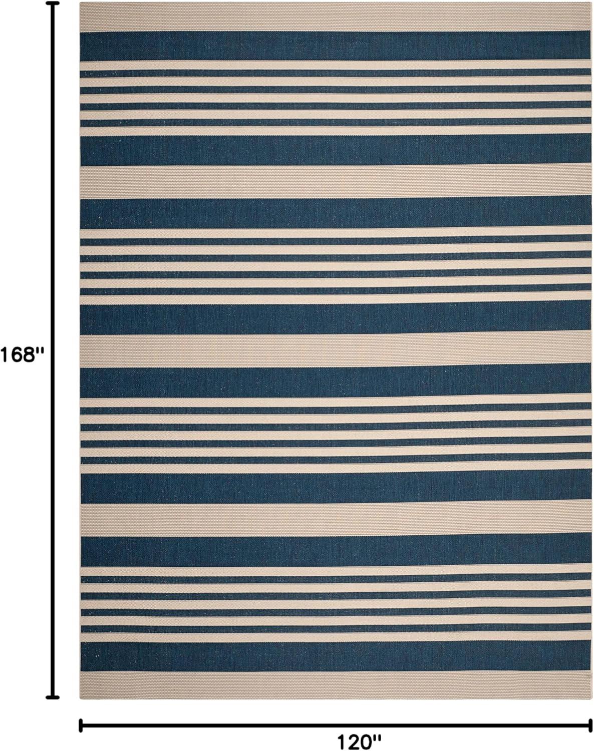 image:imageSAFAVIEH Courtyard Collection 8 x 11 BeigeSweet Pea CY6062 Stripe Indoor Outdoor Waterproof EasyCleaning Patio Backyard Mudroom AreaRugNavyBeige