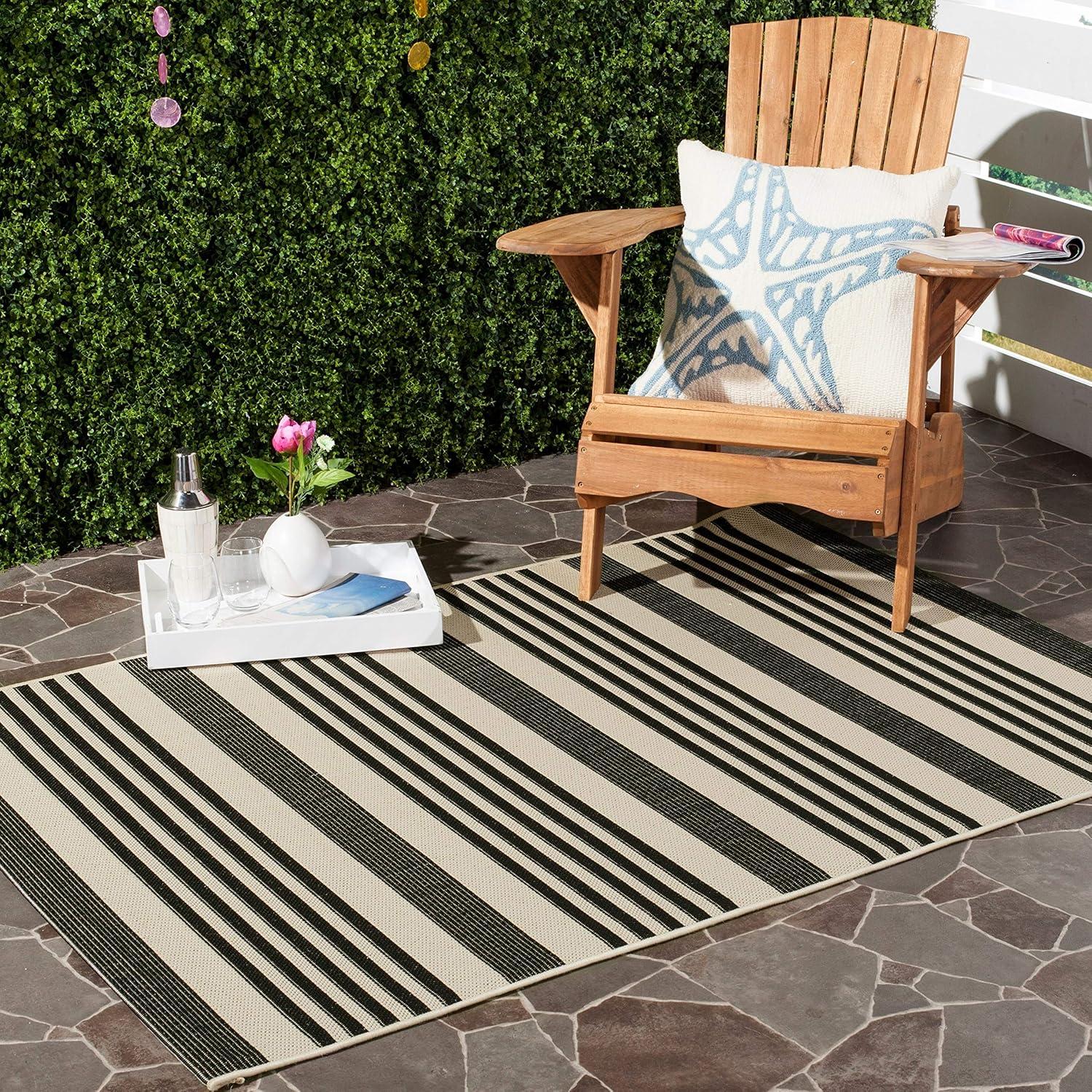 image:imageSAFAVIEH Courtyard Collection 8 x 11 BeigeSweet Pea CY6062 Stripe Indoor Outdoor Waterproof EasyCleaning Patio Backyard Mudroom AreaRugNavyBeige