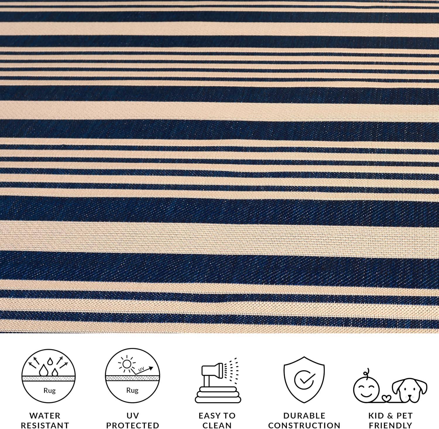 image:imageSAFAVIEH Courtyard Collection 8 x 11 BeigeSweet Pea CY6062 Stripe Indoor Outdoor Waterproof EasyCleaning Patio Backyard Mudroom AreaRugNavyBeige