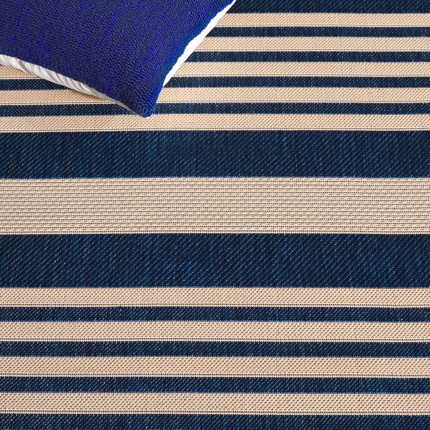image:imageSAFAVIEH Courtyard Collection 8 x 11 BeigeSweet Pea CY6062 Stripe Indoor Outdoor Waterproof EasyCleaning Patio Backyard Mudroom AreaRugNavyBeige