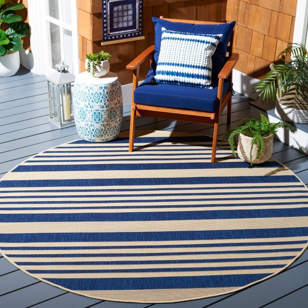 image:imageSAFAVIEH Courtyard Collection 8 x 11 BeigeSweet Pea CY6062 Stripe Indoor Outdoor Waterproof EasyCleaning Patio Backyard Mudroom AreaRugNavyBeige