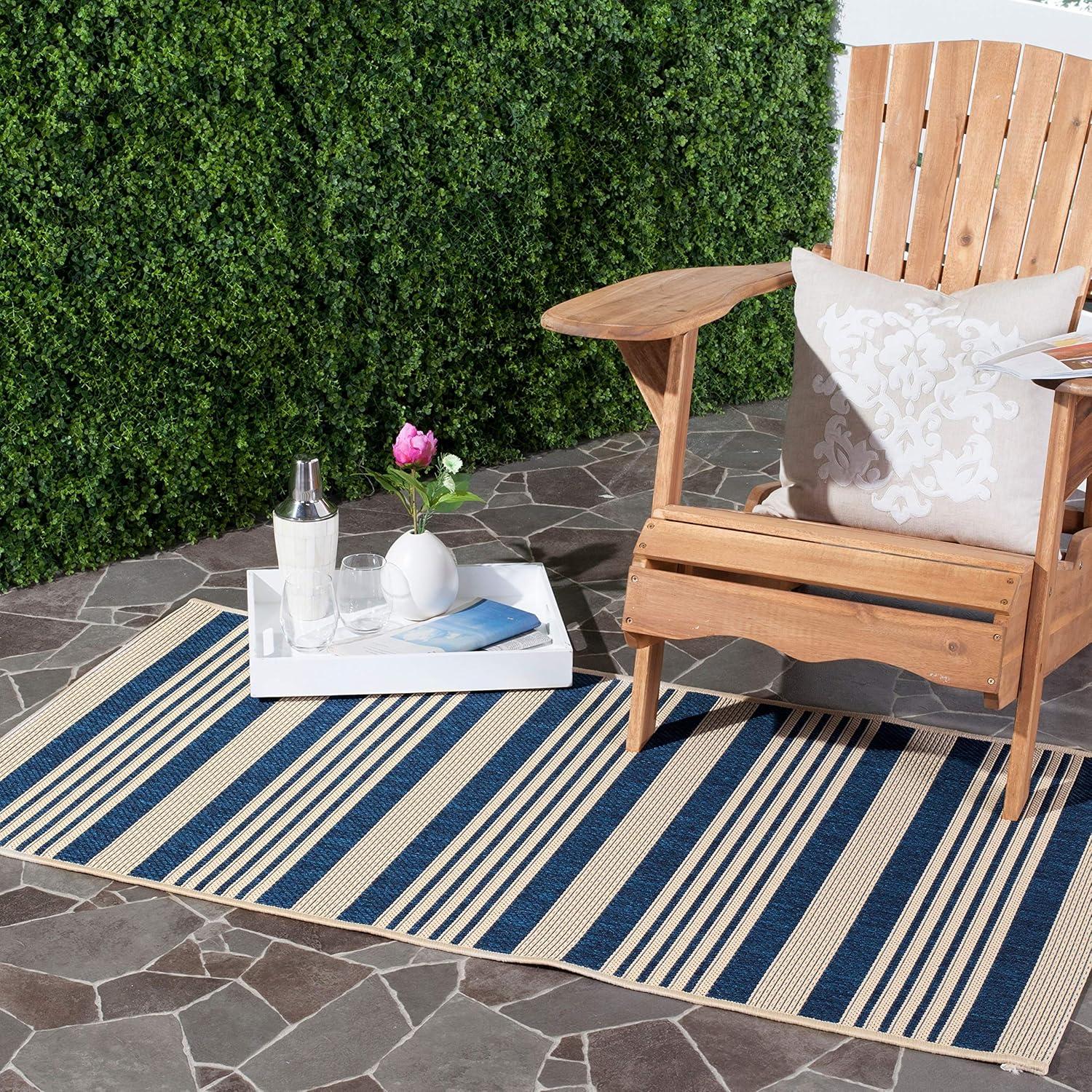 image:imageSAFAVIEH Courtyard Collection 8 x 11 BeigeSweet Pea CY6062 Stripe Indoor Outdoor Waterproof EasyCleaning Patio Backyard Mudroom AreaRugNavyBeige