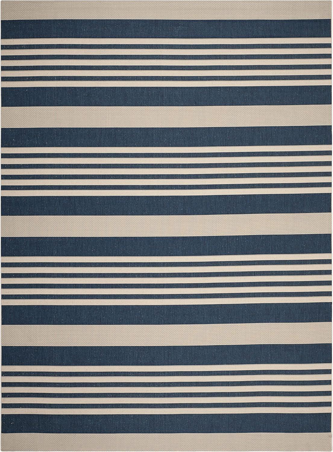 image:imageSAFAVIEH Courtyard Collection 8 x 11 BeigeSweet Pea CY6062 Stripe Indoor Outdoor Waterproof EasyCleaning Patio Backyard Mudroom AreaRugNavyBeige