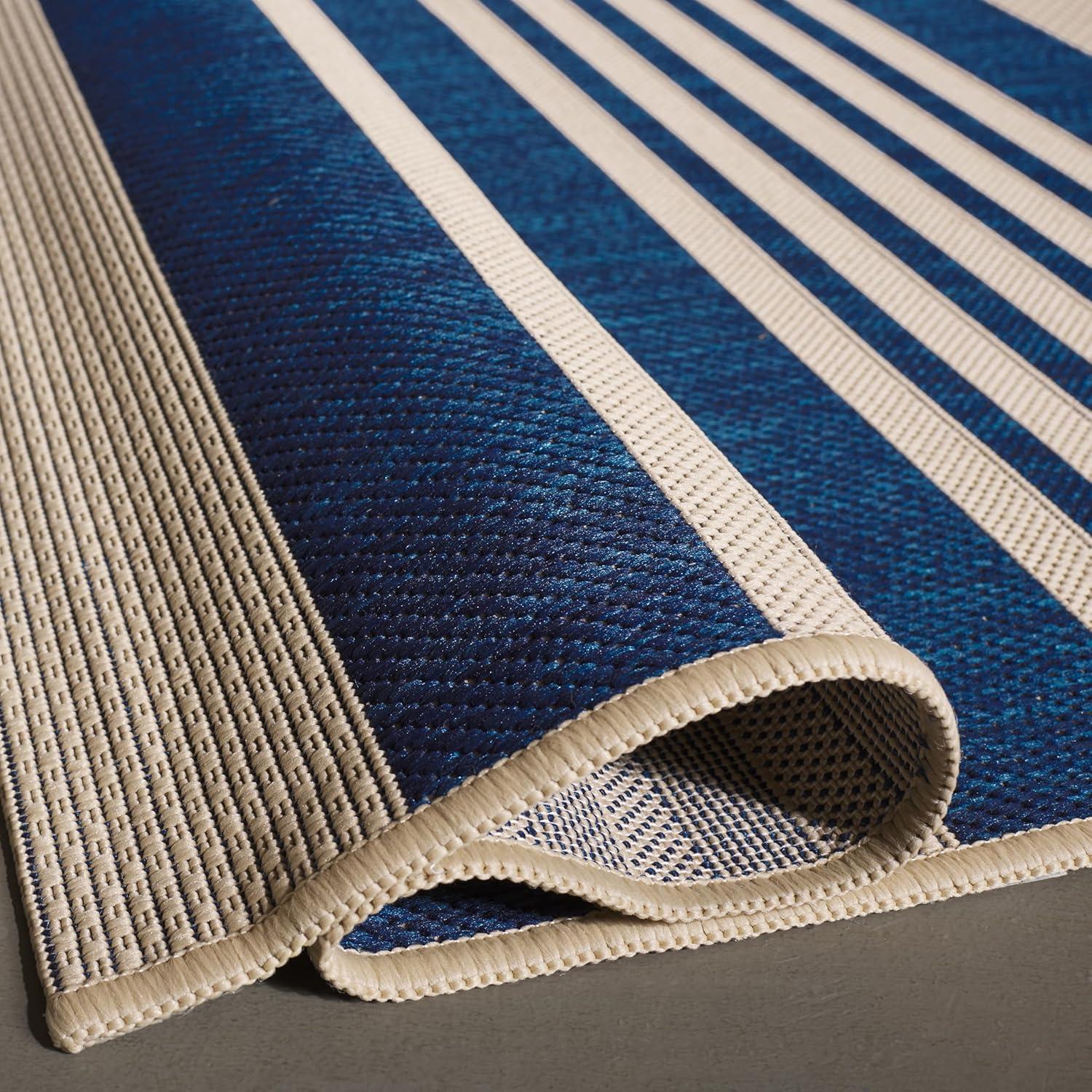 image:imageSAFAVIEH Courtyard Collection 8 x 11 BeigeSweet Pea CY6062 Stripe Indoor Outdoor Waterproof EasyCleaning Patio Backyard Mudroom AreaRugNavyBeige