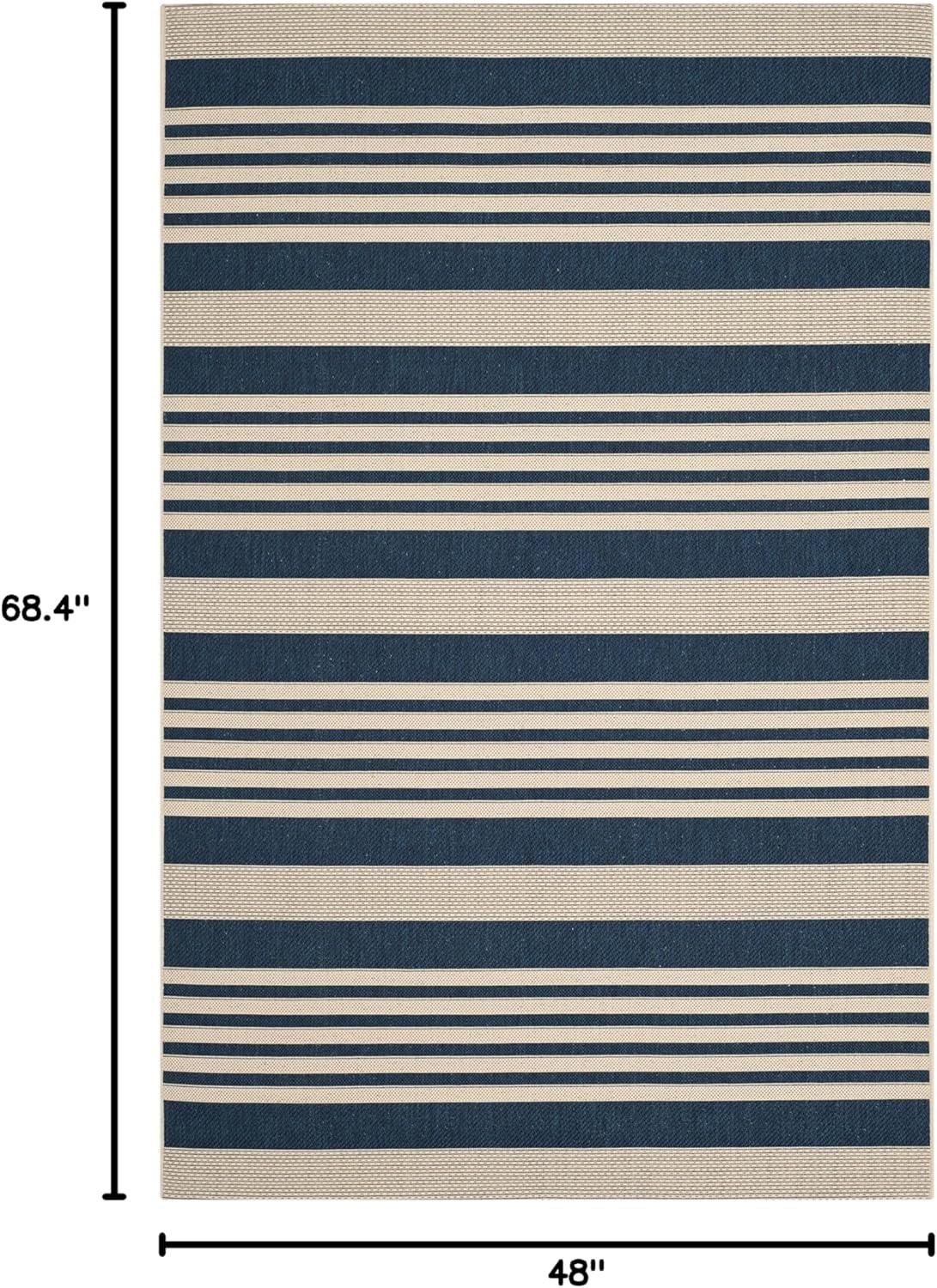image:imageSAFAVIEH Courtyard Collection 8 x 11 BeigeSweet Pea CY6062 Stripe Indoor Outdoor Waterproof EasyCleaning Patio Backyard Mudroom AreaRugNavyBeige