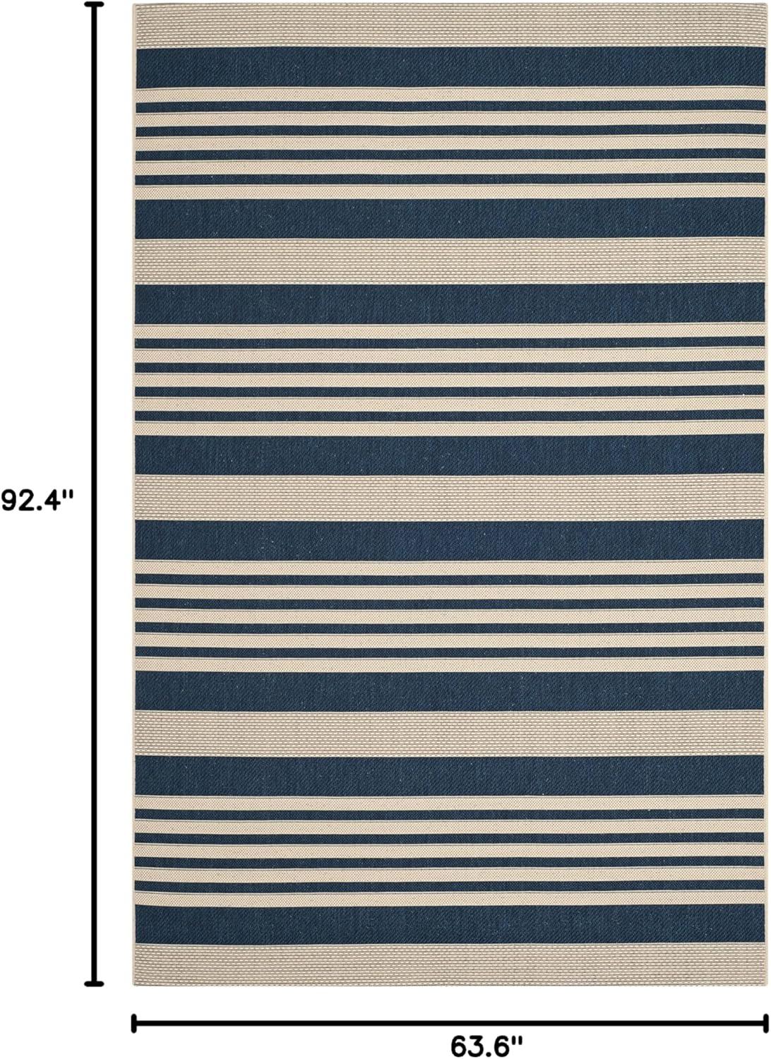 image:imageSAFAVIEH Courtyard Collection 8 x 11 BeigeSweet Pea CY6062 Stripe Indoor Outdoor Waterproof EasyCleaning Patio Backyard Mudroom AreaRugNavyBeige