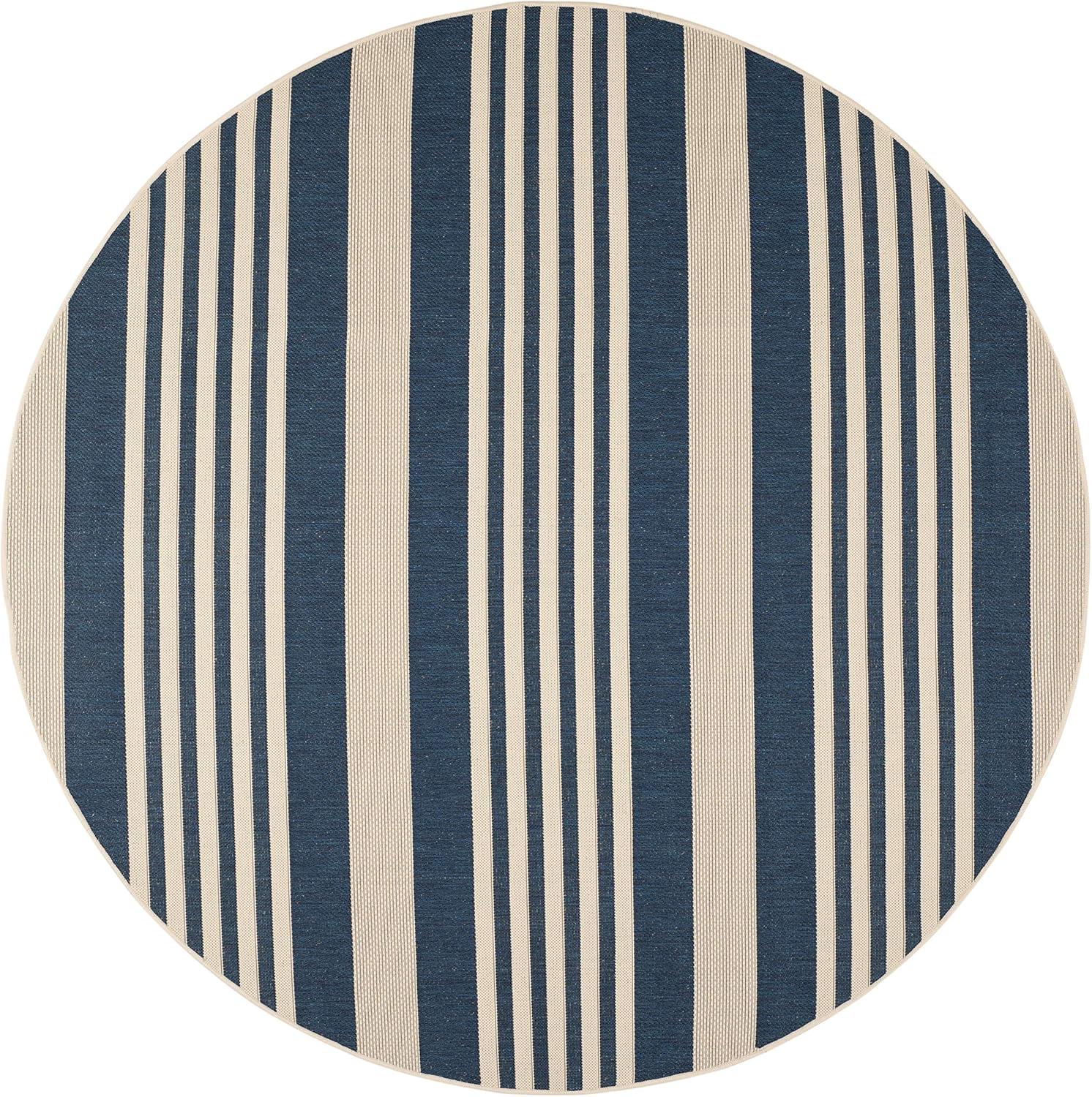 image:imageSAFAVIEH Courtyard Collection 8 x 11 BeigeSweet Pea CY6062 Stripe Indoor Outdoor Waterproof EasyCleaning Patio Backyard Mudroom AreaRugNavyBeige