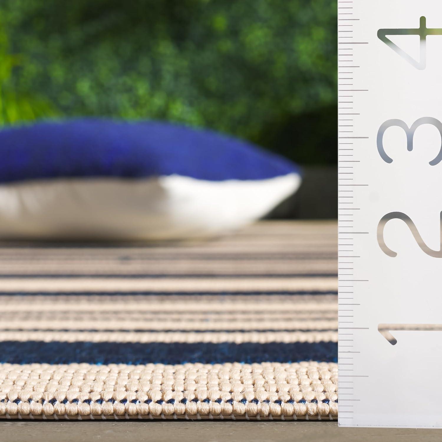 image:imageSAFAVIEH Courtyard Collection 8 x 11 BeigeSweet Pea CY6062 Stripe Indoor Outdoor Waterproof EasyCleaning Patio Backyard Mudroom AreaRugNavyBeige