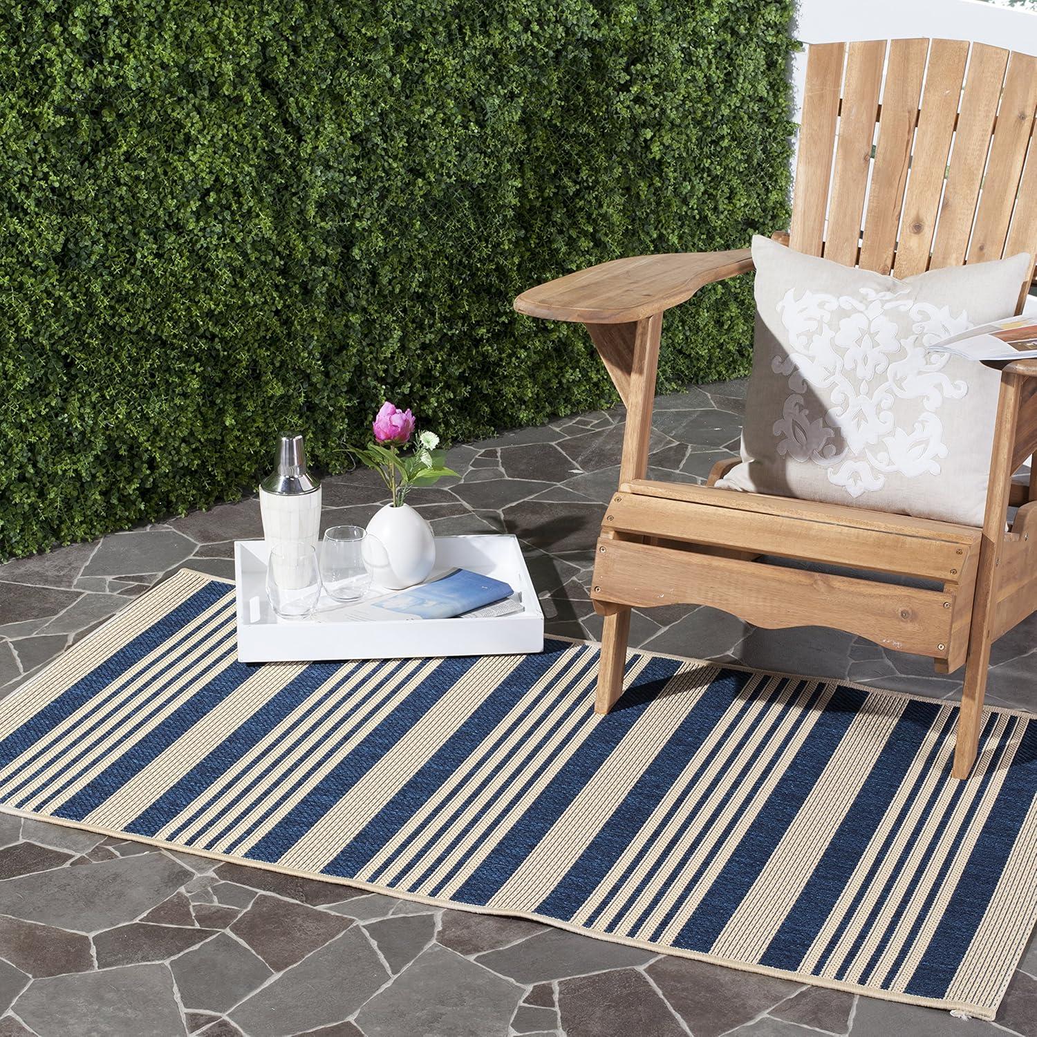 image:imageSAFAVIEH Courtyard Collection 8 x 11 BeigeSweet Pea CY6062 Stripe Indoor Outdoor Waterproof EasyCleaning Patio Backyard Mudroom AreaRugNavyBeige