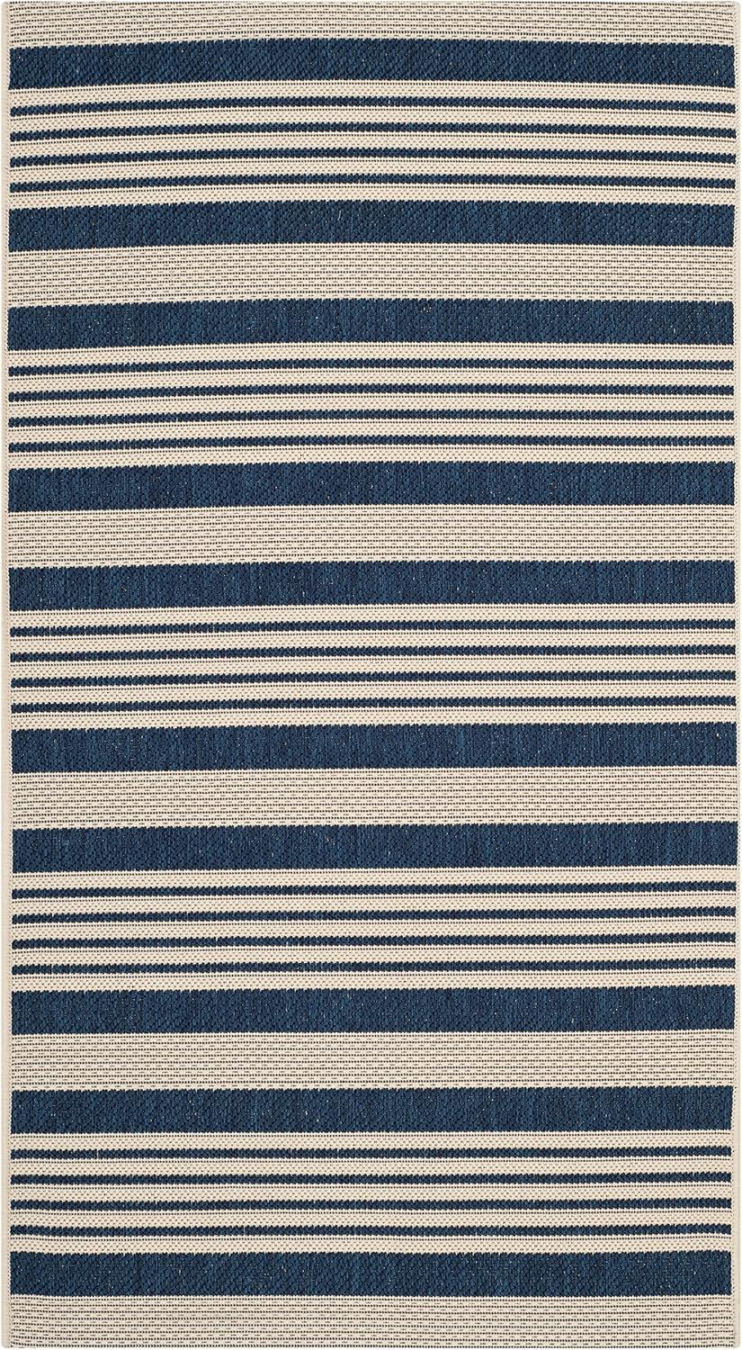 image:imageSAFAVIEH Courtyard Collection 8 x 11 BeigeSweet Pea CY6062 Stripe Indoor Outdoor Waterproof EasyCleaning Patio Backyard Mudroom AreaRugNavyBeige