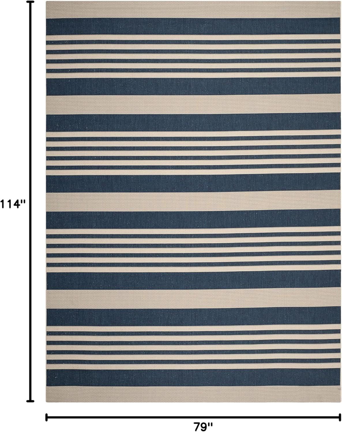 image:imageSAFAVIEH Courtyard Collection 8 x 11 BeigeSweet Pea CY6062 Stripe Indoor Outdoor Waterproof EasyCleaning Patio Backyard Mudroom AreaRugNavyBeige