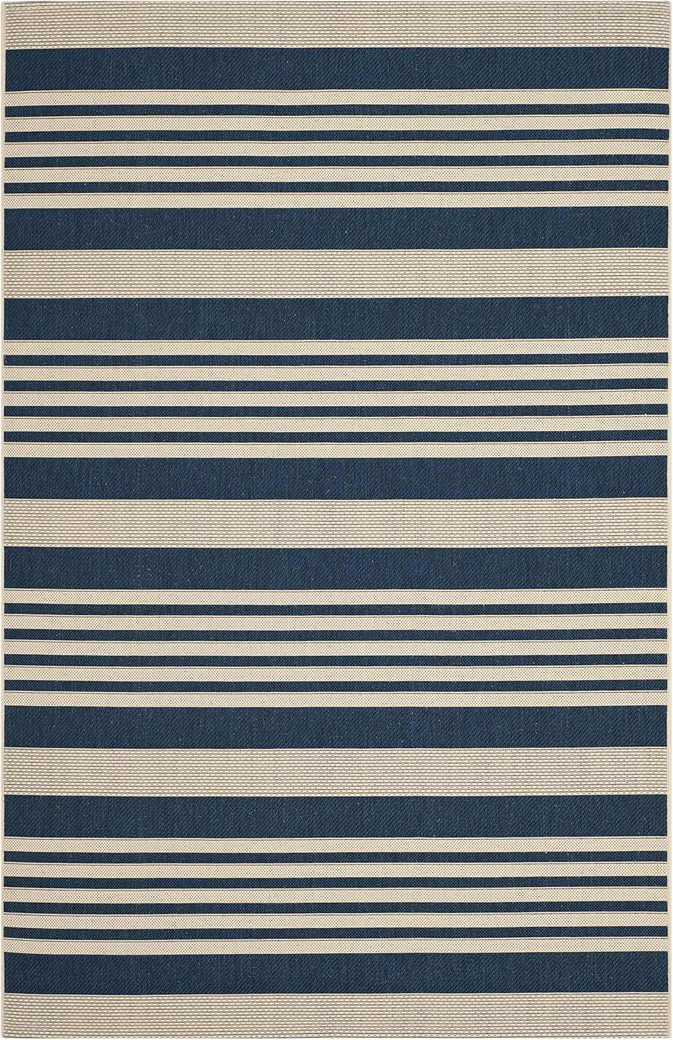 image:imageSAFAVIEH Courtyard Collection 8 x 11 BeigeSweet Pea CY6062 Stripe Indoor Outdoor Waterproof EasyCleaning Patio Backyard Mudroom AreaRugNavyBeige