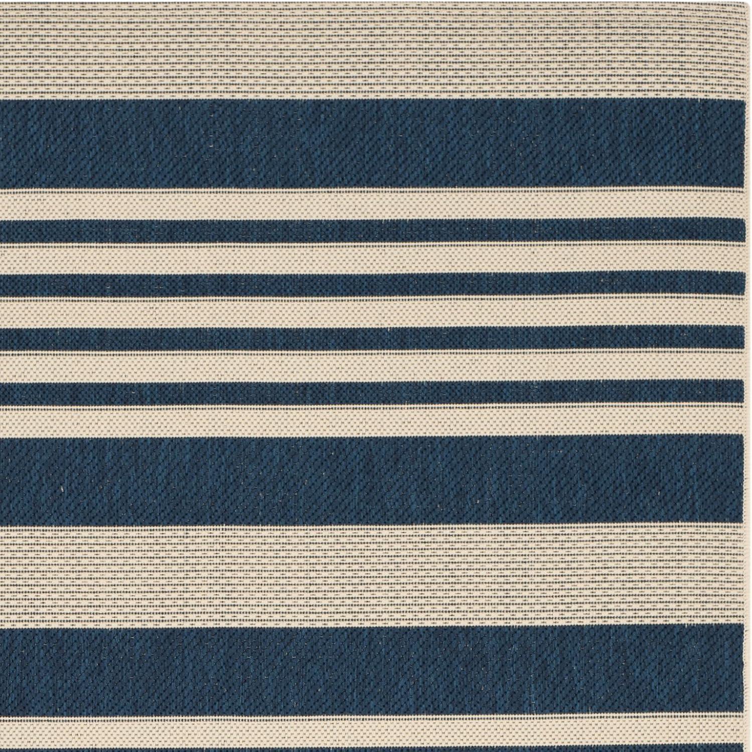 image:imageSAFAVIEH Courtyard Collection 8 x 11 BeigeSweet Pea CY6062 Stripe Indoor Outdoor Waterproof EasyCleaning Patio Backyard Mudroom AreaRugNavyBeige