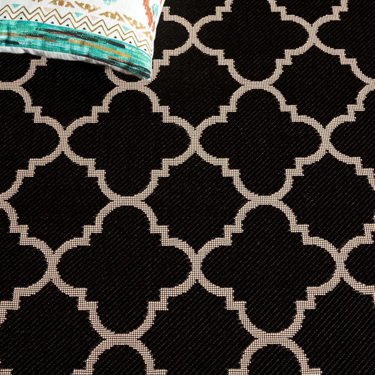 image:imageSAFAVIEH Courtyard Collection 8 x 11 NavyBeige CY6918 Trellis Indoor Outdoor Splashproof Easy Scrubbing Patio Backyard Mudroom Area RugBlackBeige