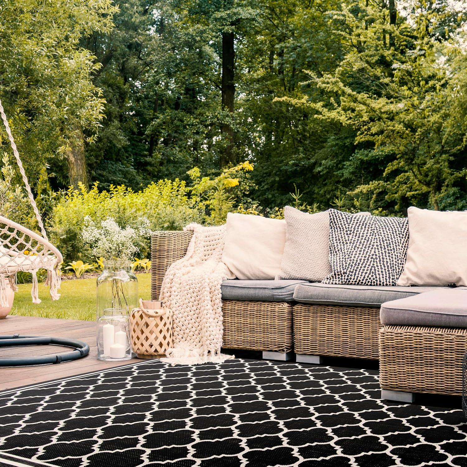image:imageSAFAVIEH Courtyard Collection 8 x 11 NavyBeige CY6918 Trellis Indoor Outdoor Splashproof Easy Scrubbing Patio Backyard Mudroom Area RugBlackBeige