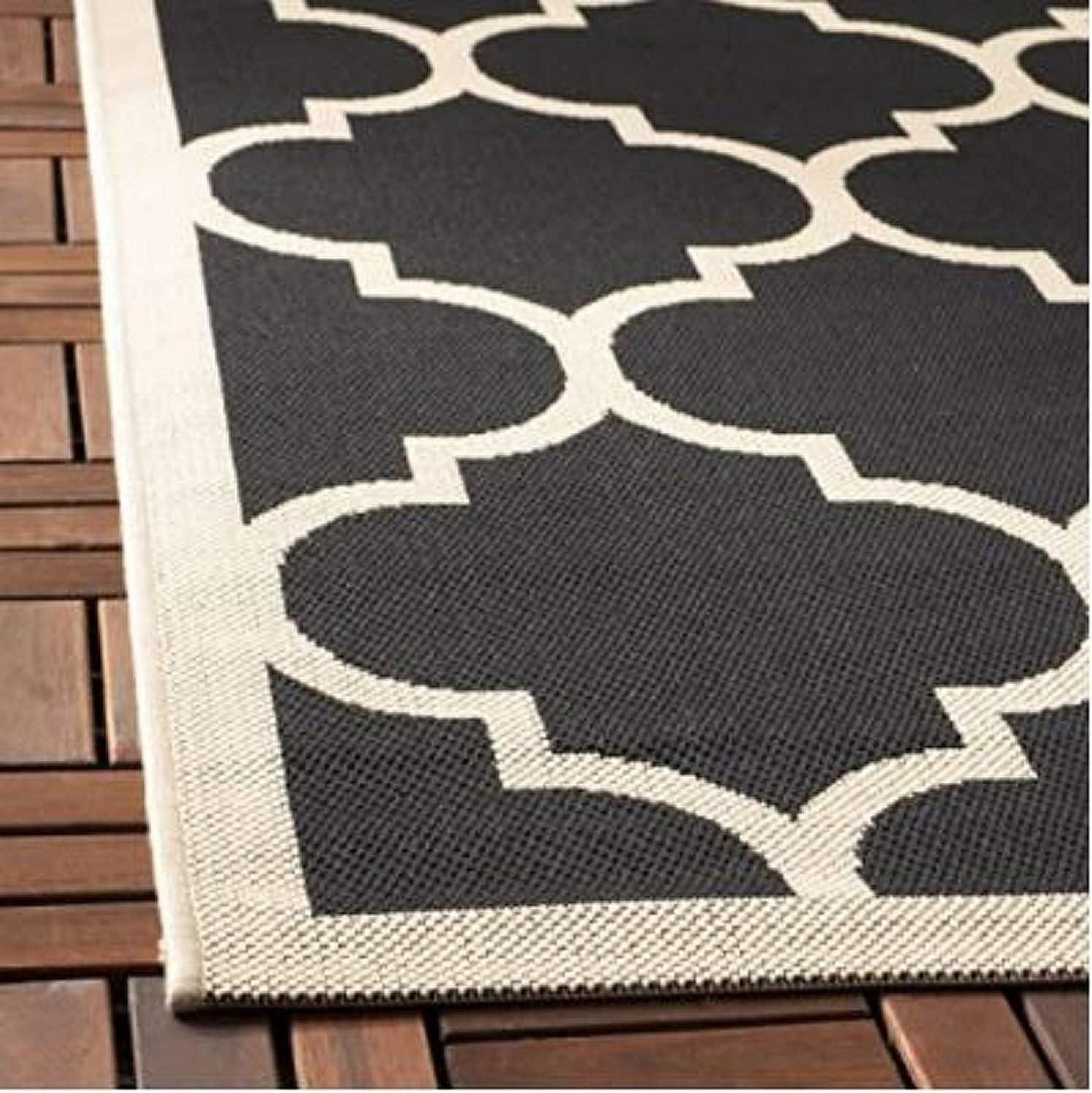 image:imageSAFAVIEH Courtyard Collection 8 x 11 NavyBeige CY6918 Trellis Indoor Outdoor Splashproof Easy Scrubbing Patio Backyard Mudroom Area RugBlackBeige
