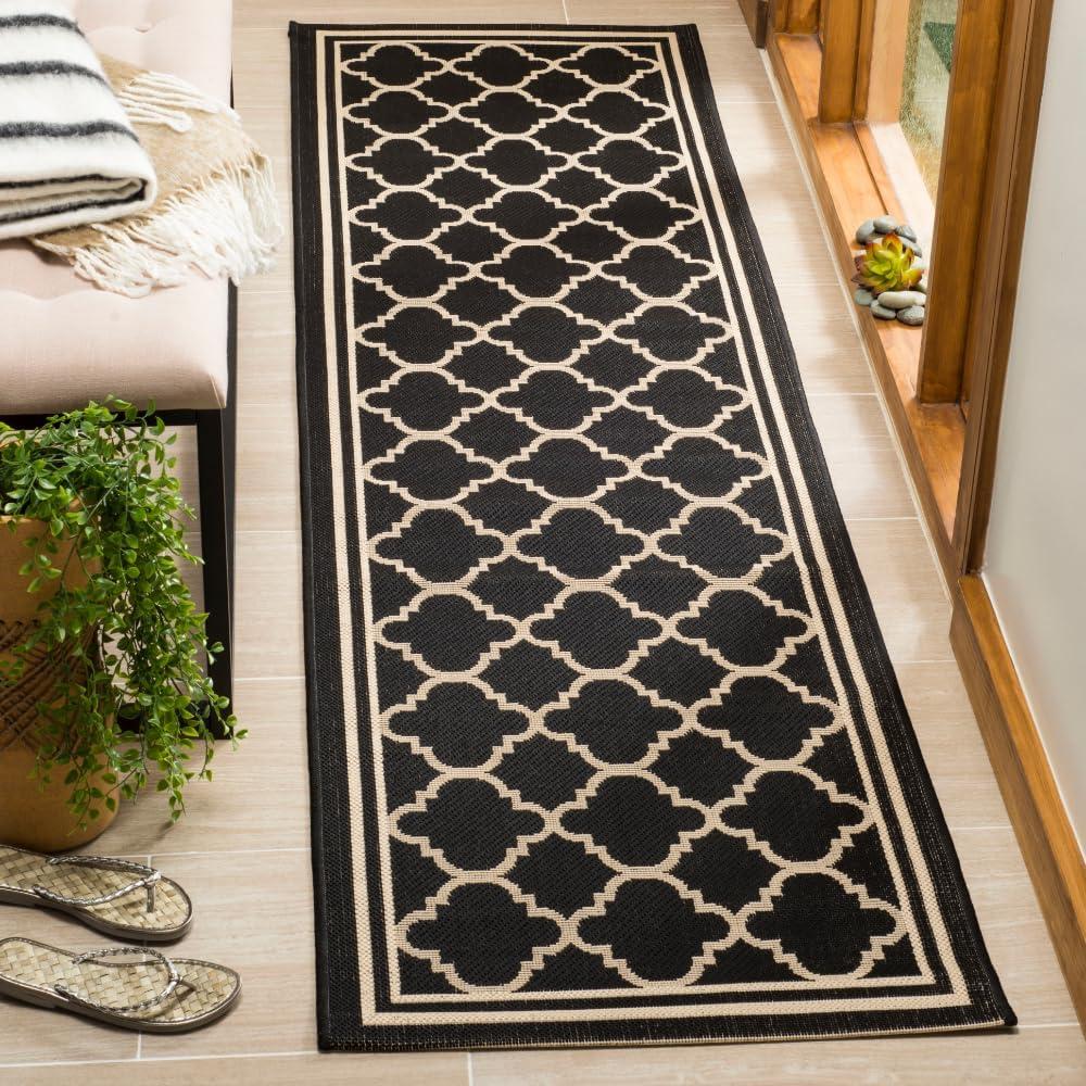 image:imageSAFAVIEH Courtyard Collection 8 x 11 NavyBeige CY6918 Trellis Indoor Outdoor Splashproof Easy Scrubbing Patio Backyard Mudroom Area RugBlackBeige