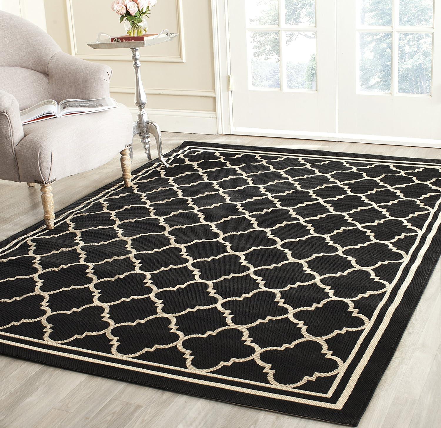 image:imageSAFAVIEH Courtyard Collection 8 x 11 NavyBeige CY6918 Trellis Indoor Outdoor Splashproof Easy Scrubbing Patio Backyard Mudroom Area RugBlackBeige