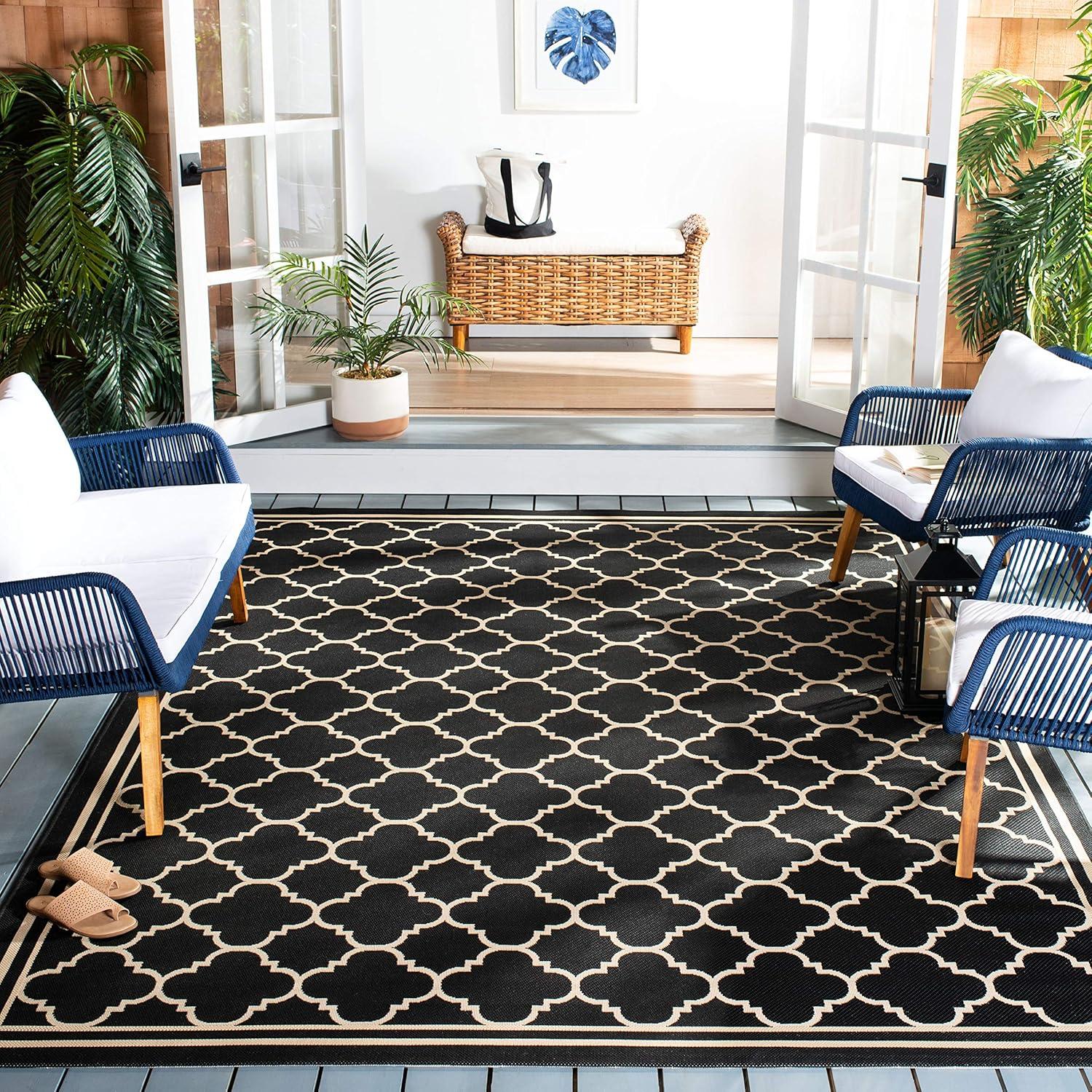 image:imageSAFAVIEH Courtyard Collection 8 x 11 NavyBeige CY6918 Trellis Indoor Outdoor Splashproof Easy Scrubbing Patio Backyard Mudroom Area RugBlackBeige