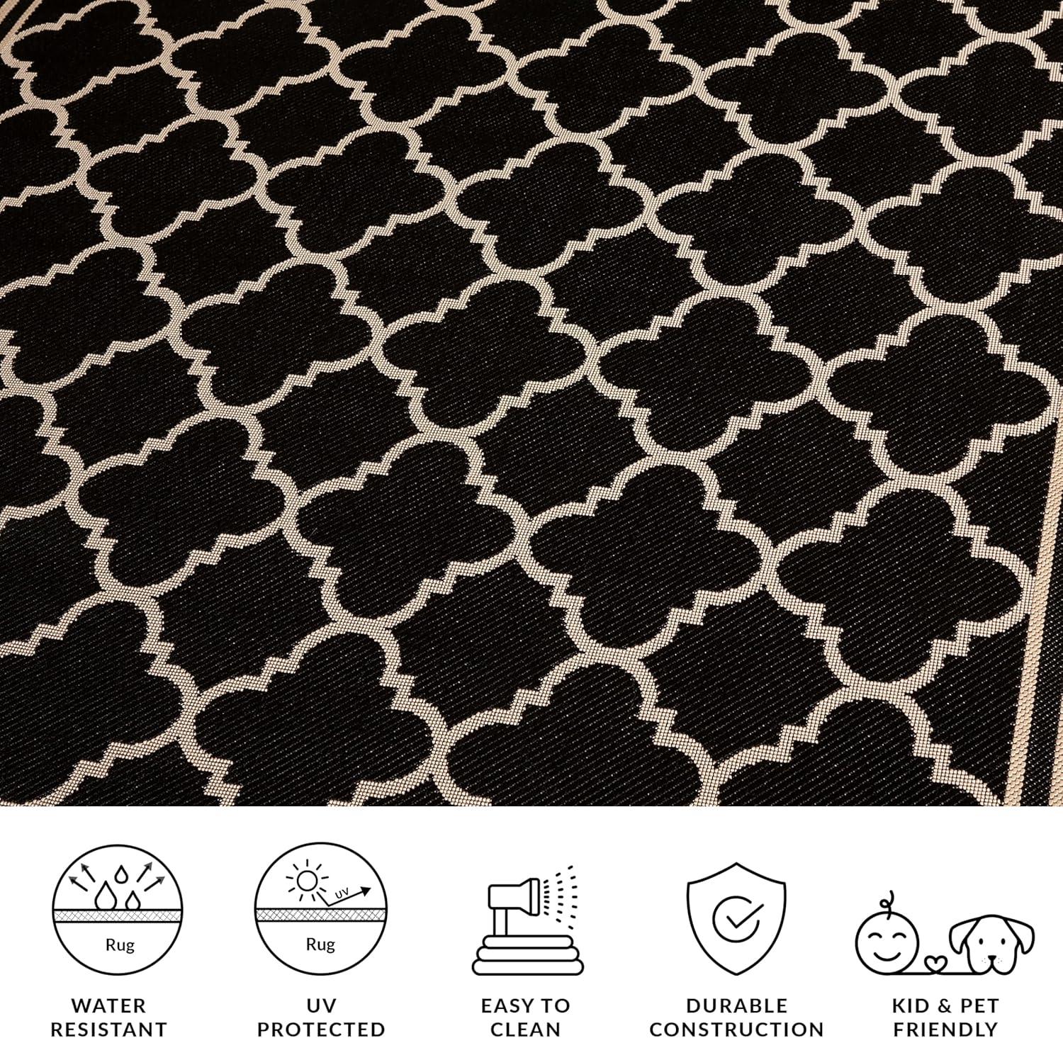 image:imageSAFAVIEH Courtyard Collection 8 x 11 NavyBeige CY6918 Trellis Indoor Outdoor Splashproof Easy Scrubbing Patio Backyard Mudroom Area RugBlackBeige