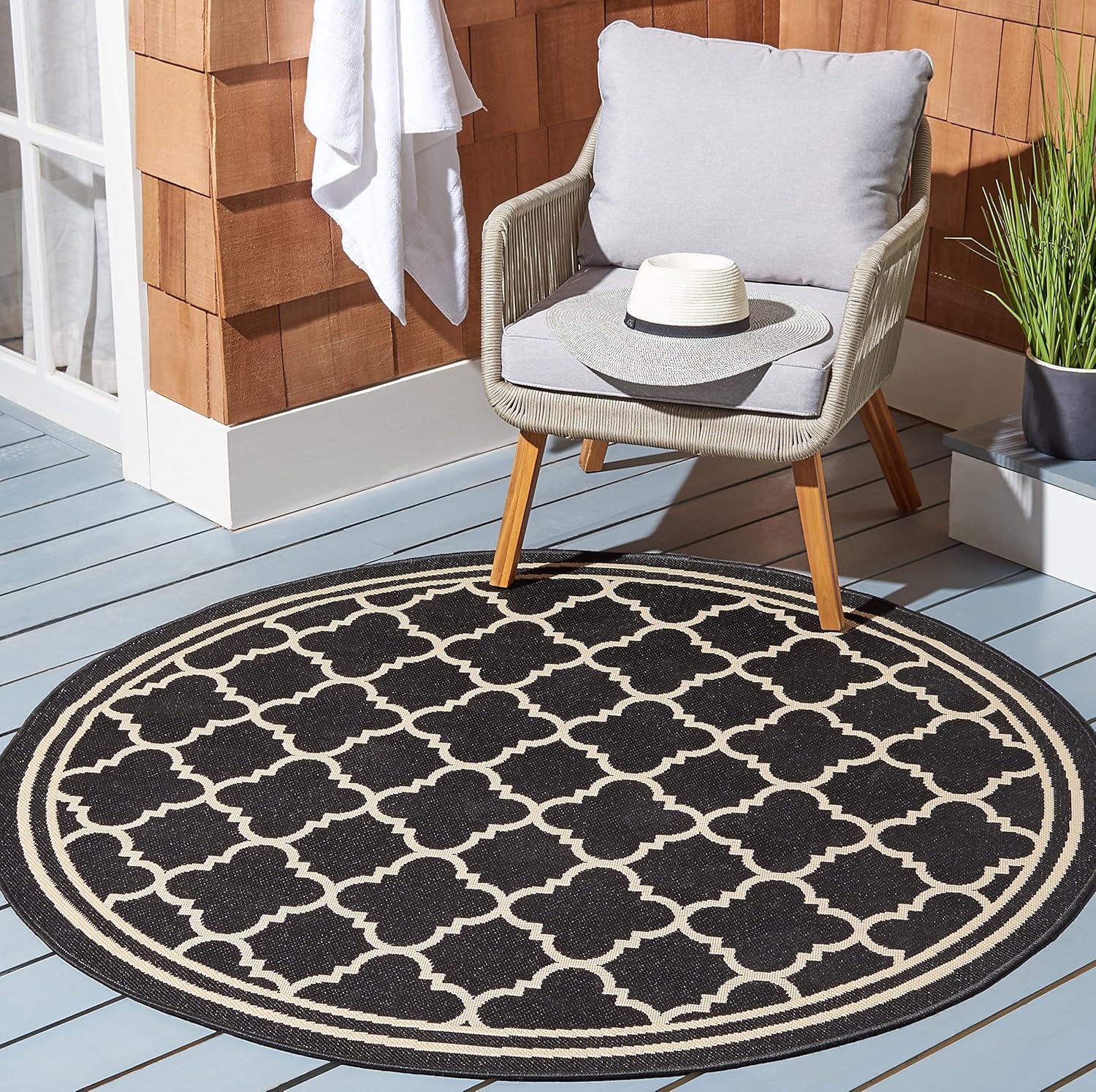 image:imageSAFAVIEH Courtyard Collection 8 x 11 NavyBeige CY6918 Trellis Indoor Outdoor Splashproof Easy Scrubbing Patio Backyard Mudroom Area RugBlackBeige