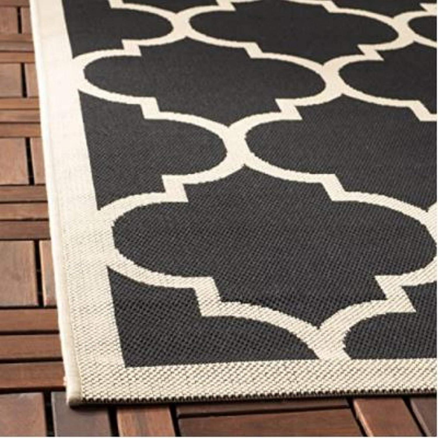 image:imageSAFAVIEH Courtyard Collection 8 x 11 NavyBeige CY6918 Trellis Indoor Outdoor Splashproof Easy Scrubbing Patio Backyard Mudroom Area RugBlackBeige