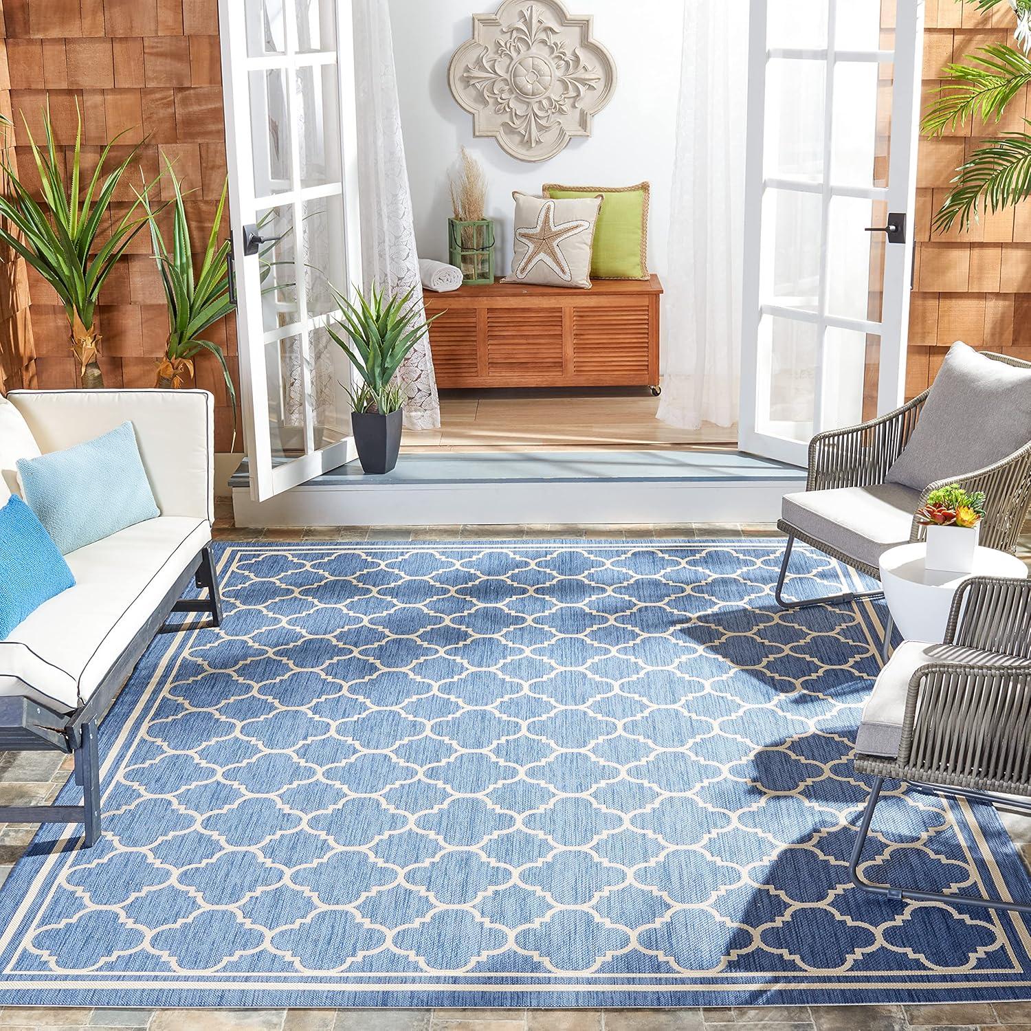 image:imageSAFAVIEH Courtyard Collection 8 x 11 NavyBeige CY6918 Trellis Indoor Outdoor Splashproof Easy Scrubbing Patio Backyard Mudroom Area RugBlueBeige