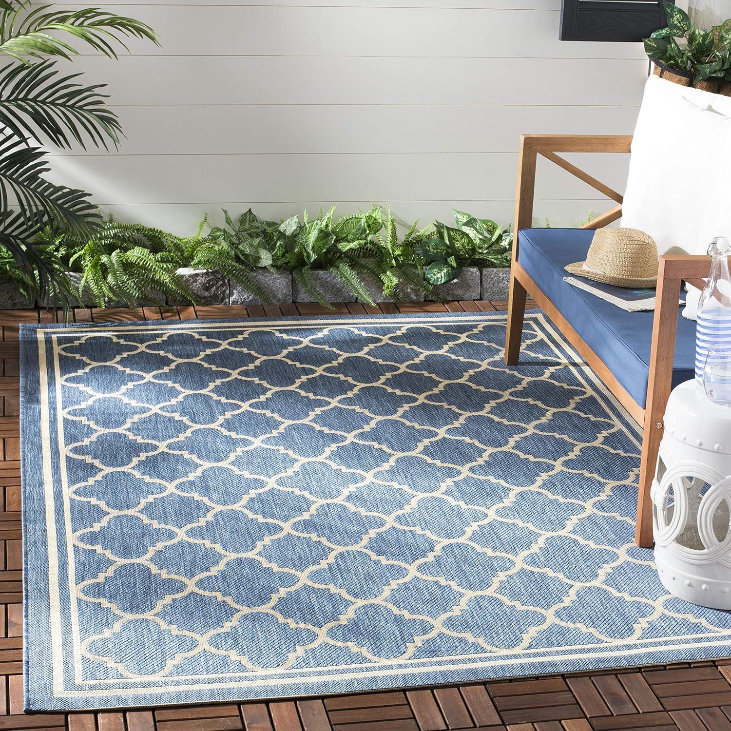 image:imageSAFAVIEH Courtyard Collection 8 x 11 NavyBeige CY6918 Trellis Indoor Outdoor Splashproof Easy Scrubbing Patio Backyard Mudroom Area RugBlueBeige