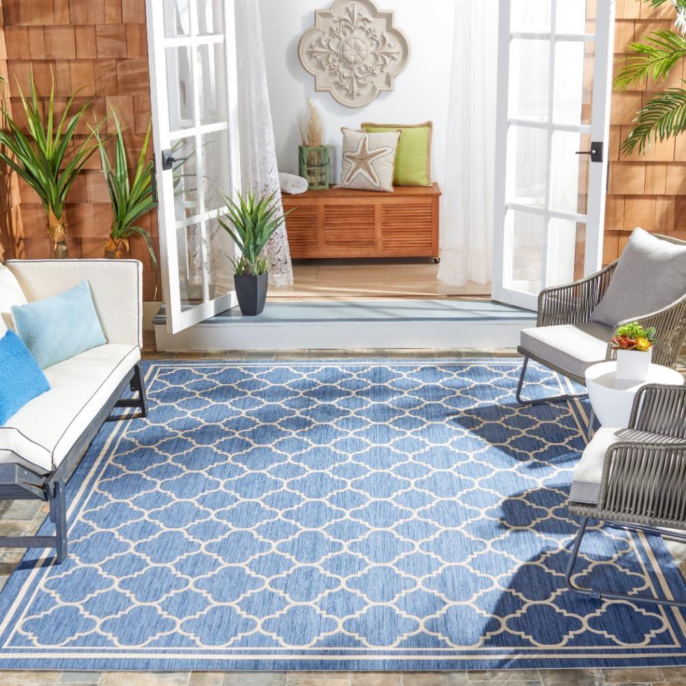 image:imageSAFAVIEH Courtyard Collection 8 x 11 NavyBeige CY6918 Trellis Indoor Outdoor Splashproof Easy Scrubbing Patio Backyard Mudroom Area RugBlueBeige