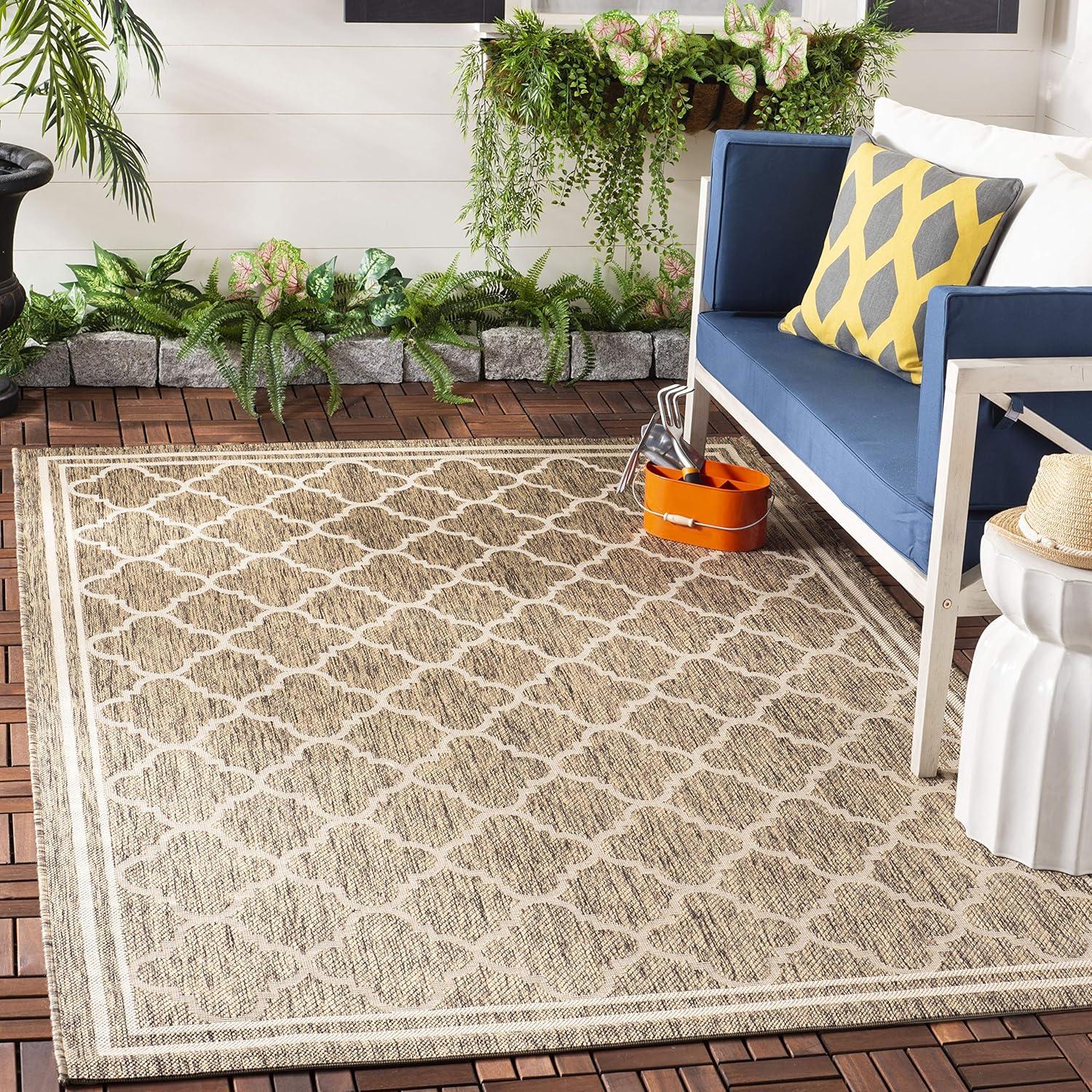 image:imageSAFAVIEH Courtyard Collection 8 x 11 NavyBeige CY6918 Trellis Indoor Outdoor Splashproof Easy Scrubbing Patio Backyard Mudroom Area RugBrownBone