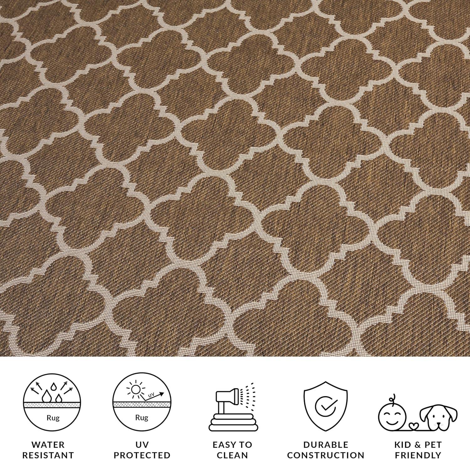 image:imageSAFAVIEH Courtyard Collection 8 x 11 NavyBeige CY6918 Trellis Indoor Outdoor Splashproof Easy Scrubbing Patio Backyard Mudroom Area RugBrownBone