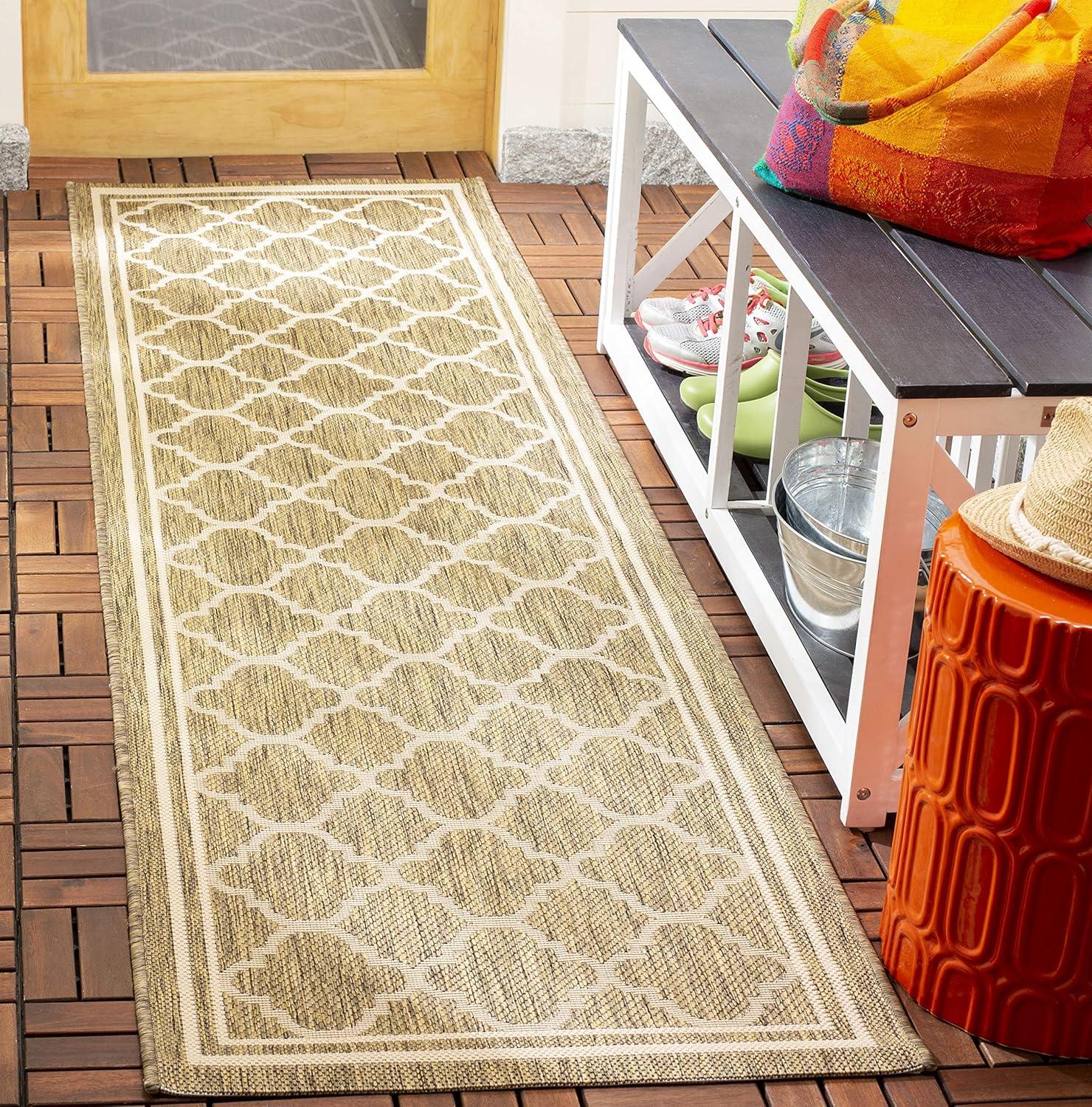 image:imageSAFAVIEH Courtyard Collection 8 x 11 NavyBeige CY6918 Trellis Indoor Outdoor Splashproof Easy Scrubbing Patio Backyard Mudroom Area RugBrownBone