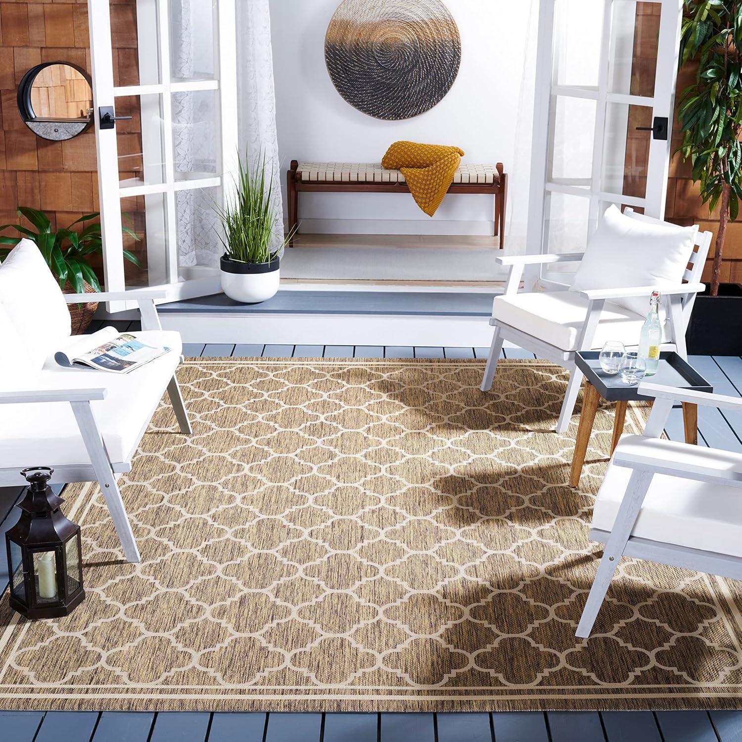 image:imageSAFAVIEH Courtyard Collection 8 x 11 NavyBeige CY6918 Trellis Indoor Outdoor Splashproof Easy Scrubbing Patio Backyard Mudroom Area RugBrownBone