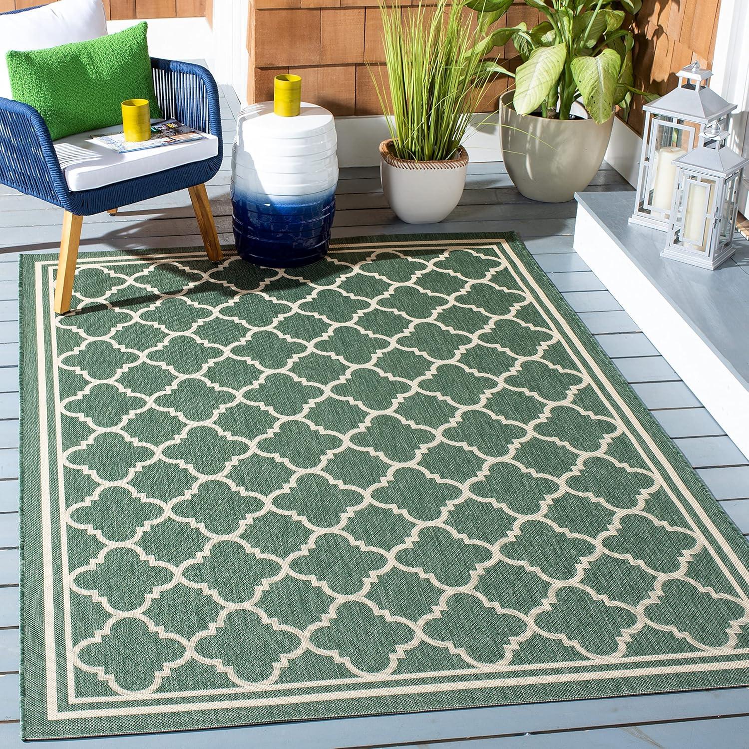 image:imageSAFAVIEH Courtyard Collection 8 x 11 NavyBeige CY6918 Trellis Indoor Outdoor Splashproof Easy Scrubbing Patio Backyard Mudroom Area RugDark GreenBeige