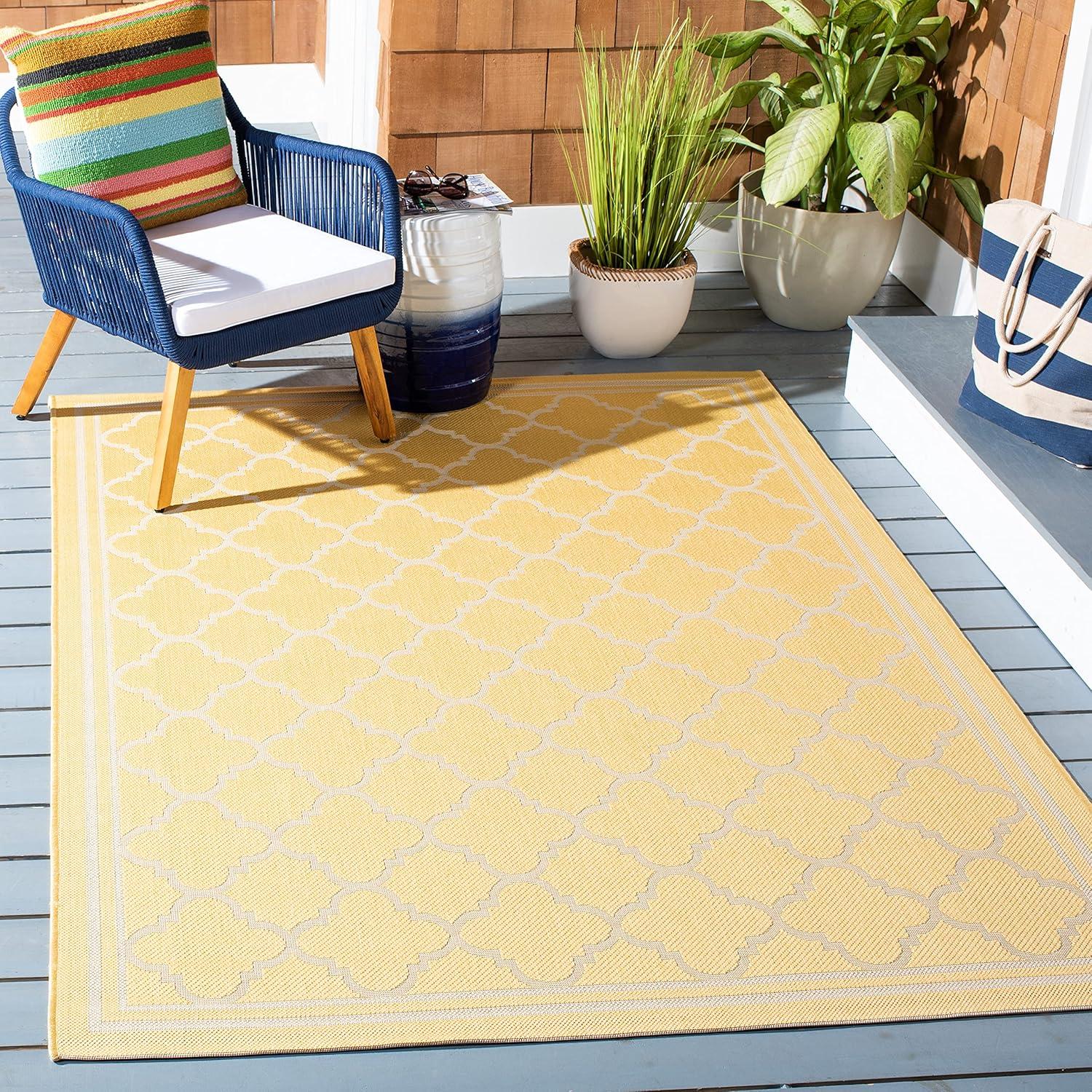 image:imageSAFAVIEH Courtyard Collection 8 x 11 NavyBeige CY6918 Trellis Indoor Outdoor Splashproof Easy Scrubbing Patio Backyard Mudroom Area RugGoldBeige