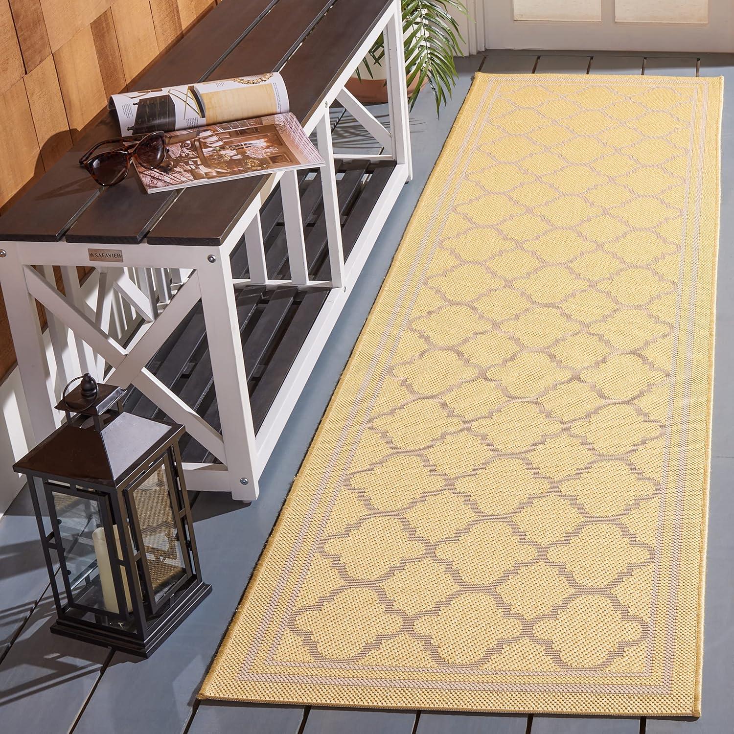 image:imageSAFAVIEH Courtyard Collection 8 x 11 NavyBeige CY6918 Trellis Indoor Outdoor Splashproof Easy Scrubbing Patio Backyard Mudroom Area RugGoldBeige