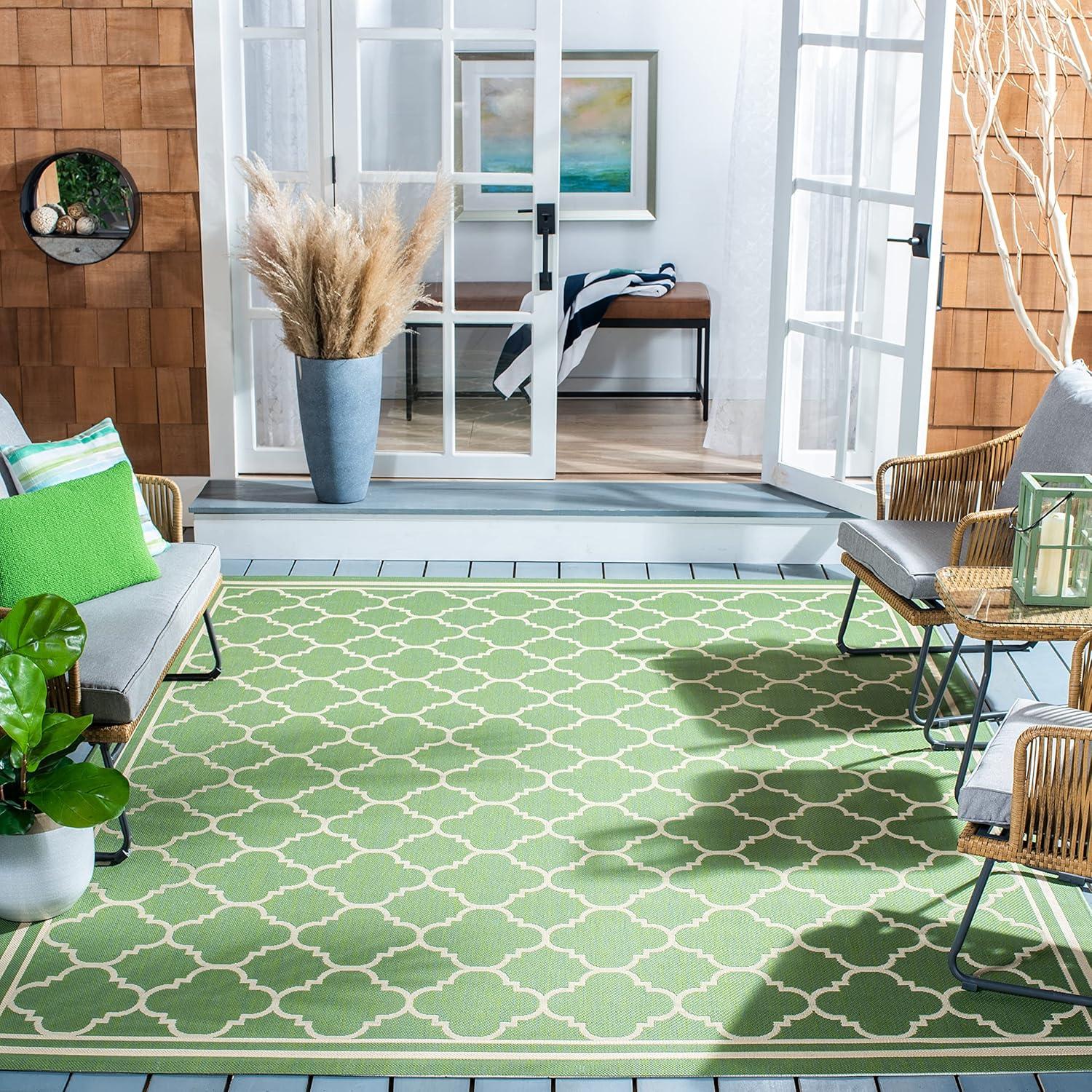 image:imageSAFAVIEH Courtyard Collection 8 x 11 NavyBeige CY6918 Trellis Indoor Outdoor Splashproof Easy Scrubbing Patio Backyard Mudroom Area RugGreenBeige