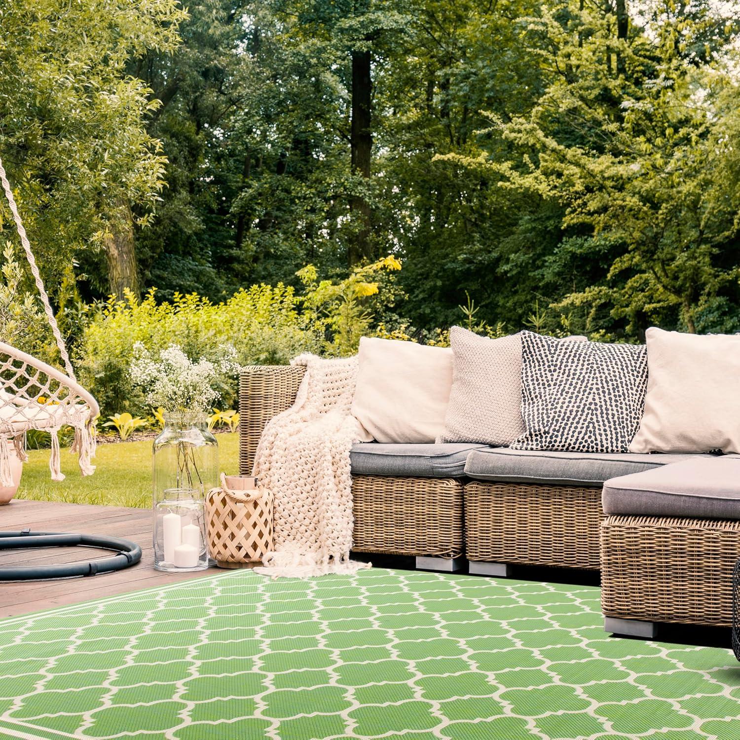 image:imageSAFAVIEH Courtyard Collection 8 x 11 NavyBeige CY6918 Trellis Indoor Outdoor Splashproof Easy Scrubbing Patio Backyard Mudroom Area RugGreenBeige