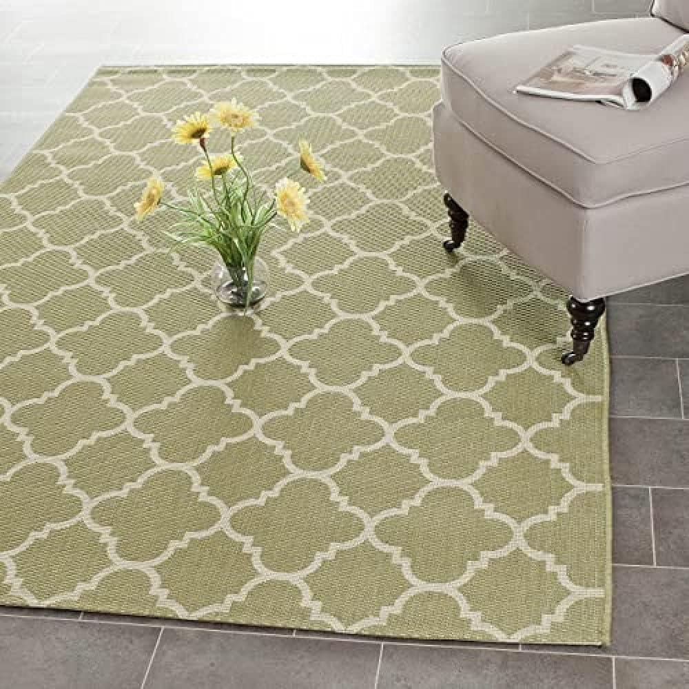 image:imageSAFAVIEH Courtyard Collection 8 x 11 NavyBeige CY6918 Trellis Indoor Outdoor Splashproof Easy Scrubbing Patio Backyard Mudroom Area RugGreenBeige