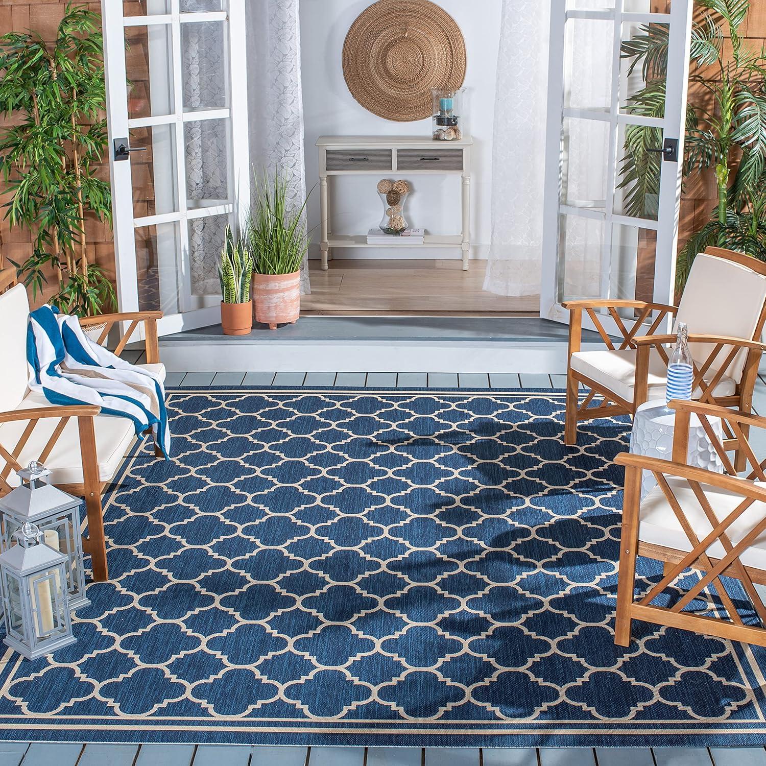 image:imageSAFAVIEH Courtyard Collection 8 x 11 NavyBeige CY6918 Trellis Indoor Outdoor Splashproof Easy Scrubbing Patio Backyard Mudroom Area RugNavyBeige