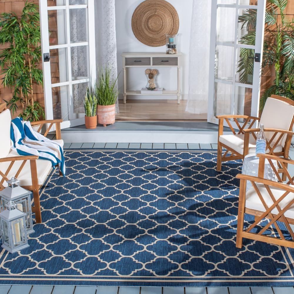 image:imageSAFAVIEH Courtyard Collection 8 x 11 NavyBeige CY6918 Trellis Indoor Outdoor Splashproof Easy Scrubbing Patio Backyard Mudroom Area RugNavyBeige