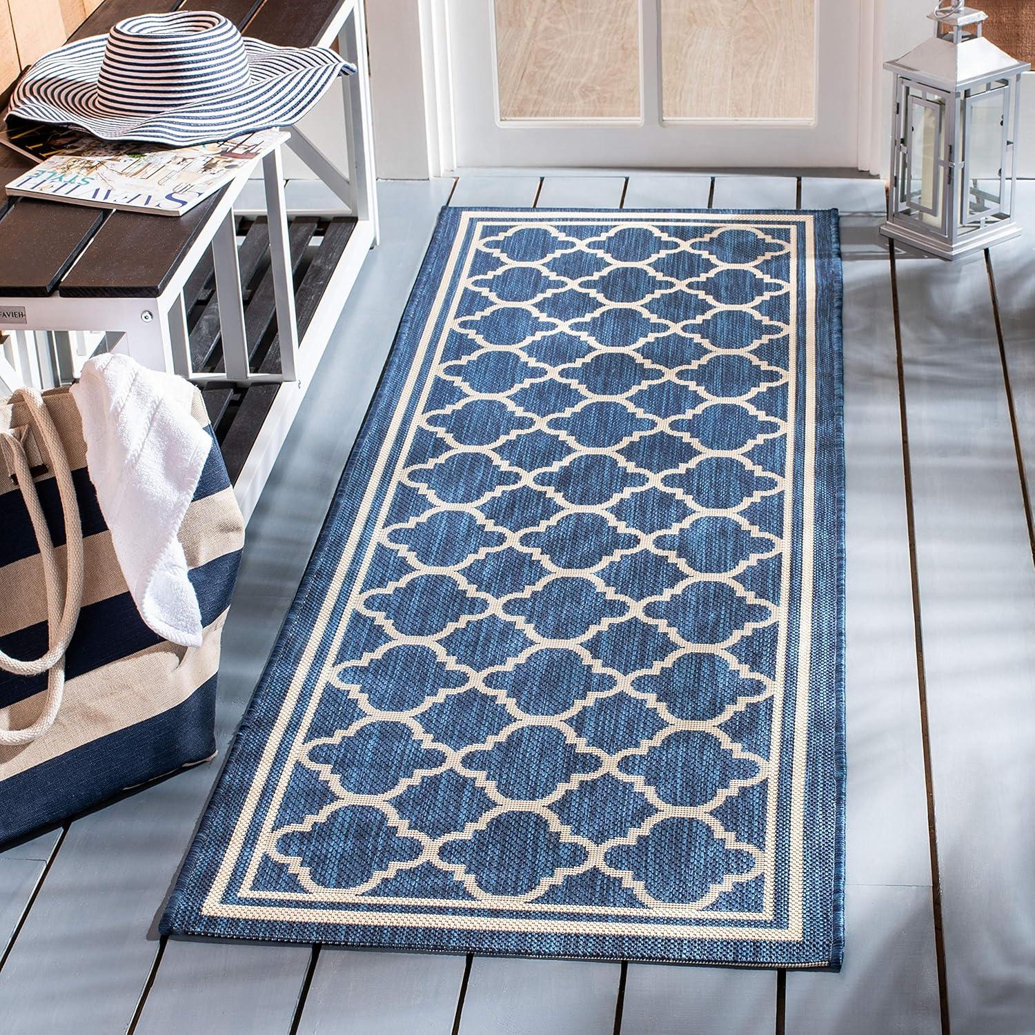 image:imageSAFAVIEH Courtyard Collection 8 x 11 NavyBeige CY6918 Trellis Indoor Outdoor Splashproof Easy Scrubbing Patio Backyard Mudroom Area RugNavyBeige