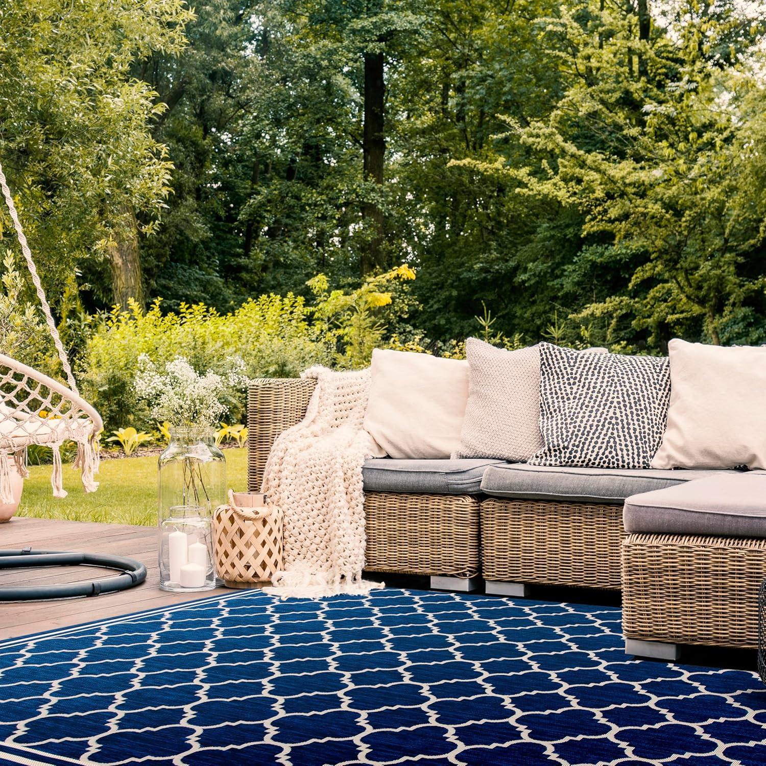 image:imageSAFAVIEH Courtyard Collection 8 x 11 NavyBeige CY6918 Trellis Indoor Outdoor Splashproof Easy Scrubbing Patio Backyard Mudroom Area RugNavyBeige