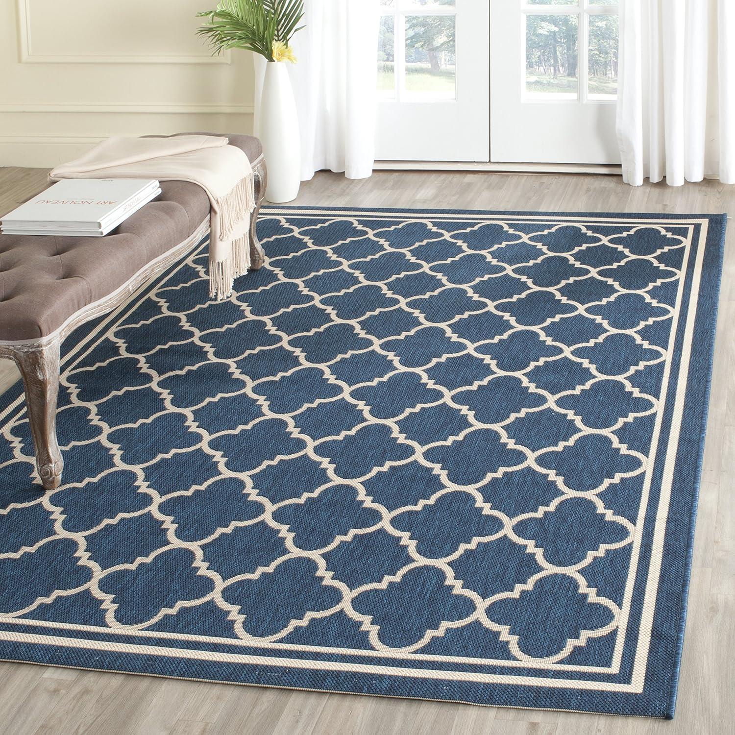 image:imageSAFAVIEH Courtyard Collection 8 x 11 NavyBeige CY6918 Trellis Indoor Outdoor Splashproof Easy Scrubbing Patio Backyard Mudroom Area RugNavyBeige