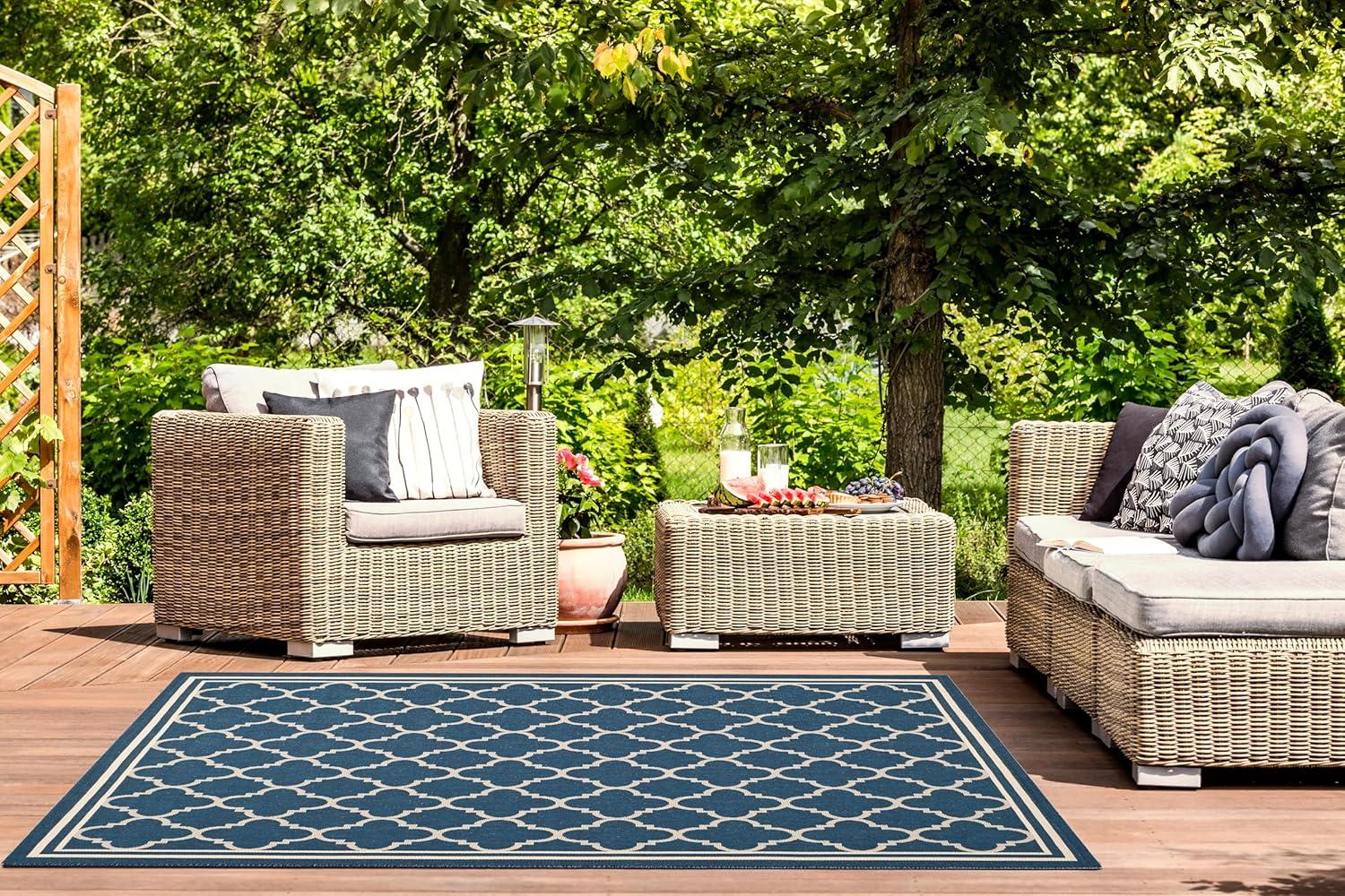 image:imageSAFAVIEH Courtyard Collection 8 x 11 NavyBeige CY6918 Trellis Indoor Outdoor Splashproof Easy Scrubbing Patio Backyard Mudroom Area RugNavyBeige