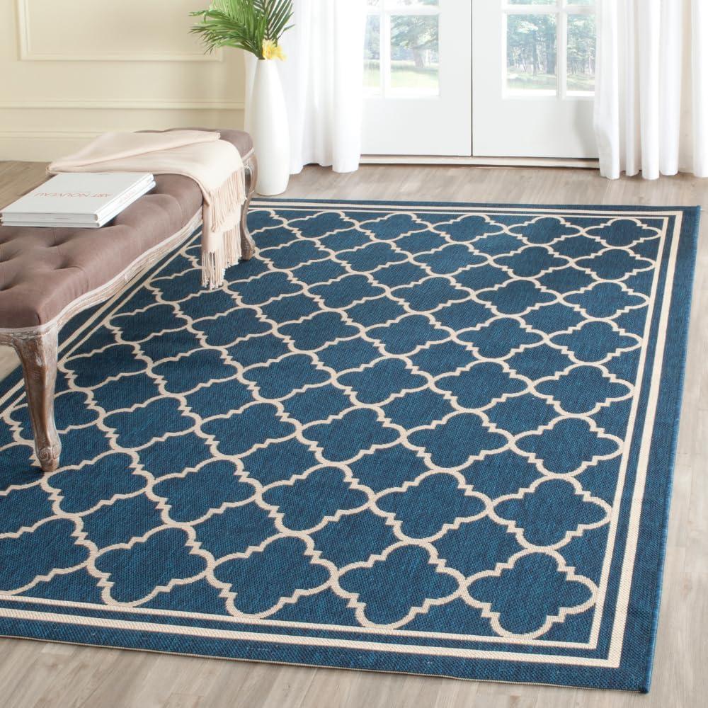 image:imageSAFAVIEH Courtyard Collection 8 x 11 NavyBeige CY6918 Trellis Indoor Outdoor Splashproof Easy Scrubbing Patio Backyard Mudroom Area RugNavyBeige